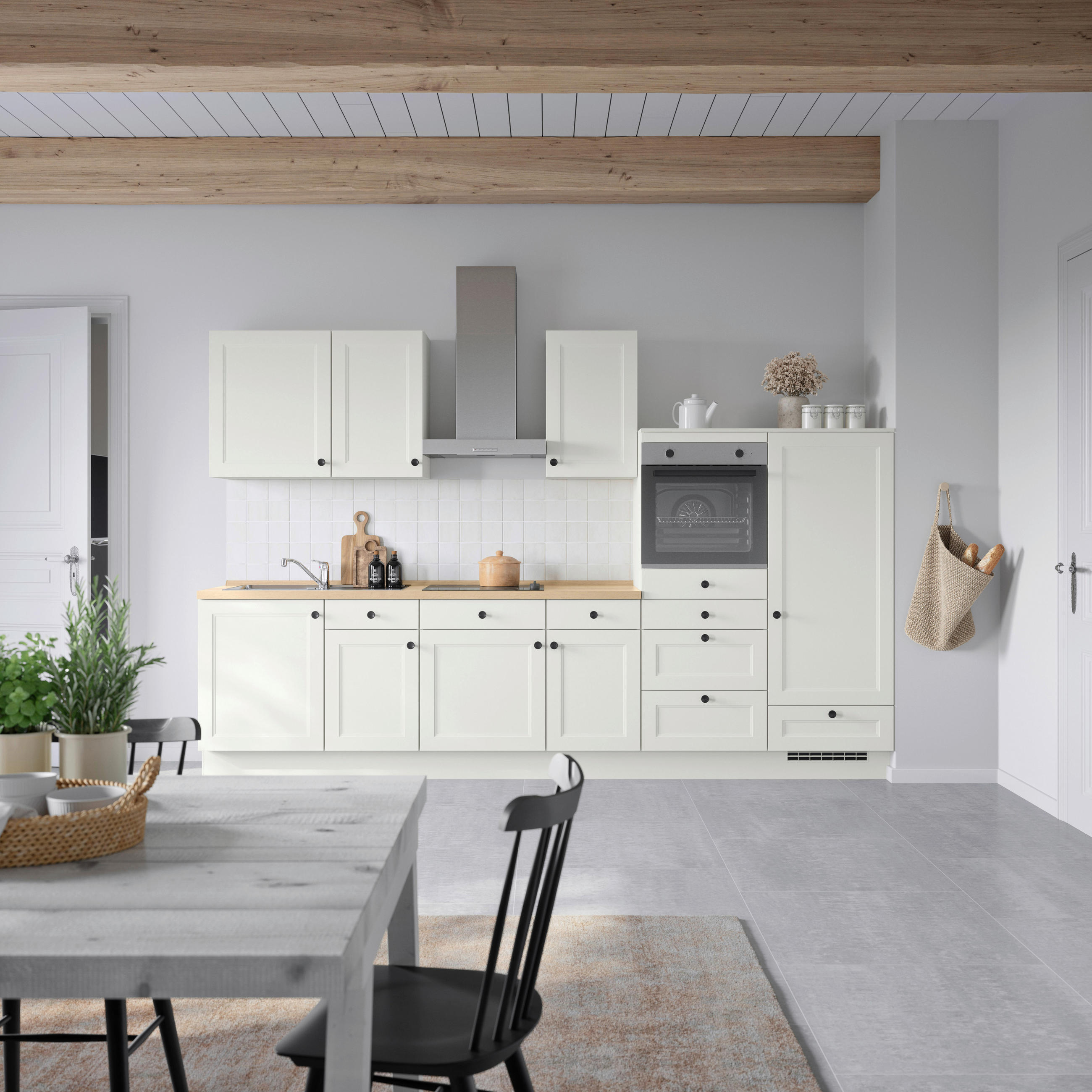 KÜCHENBLOCK 330 cm   in Weiß, Eichefarben  - Eichefarben/Schwarz, MODERN, Holzwerkstoff/Metall (330cm) - Nobilia