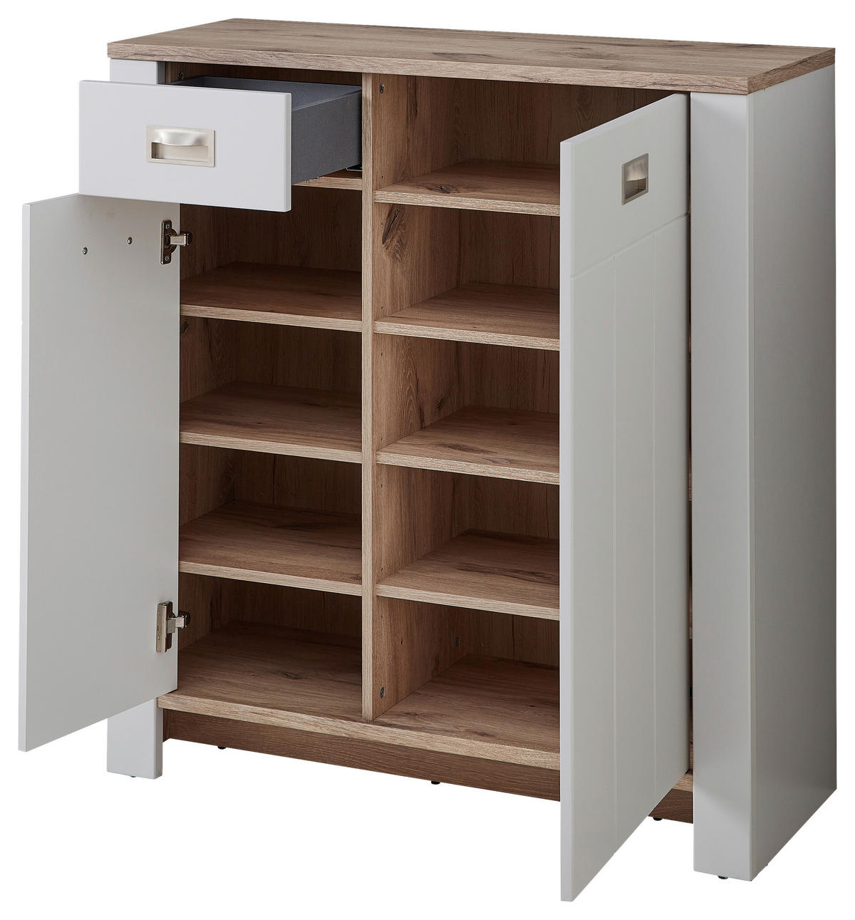 SCHUHSCHRANK  in 98/105/38 cm  - Eichefarben/Silberfarben, LIFESTYLE, Holzwerkstoff/Metall (98/105/38cm) - MID.YOU