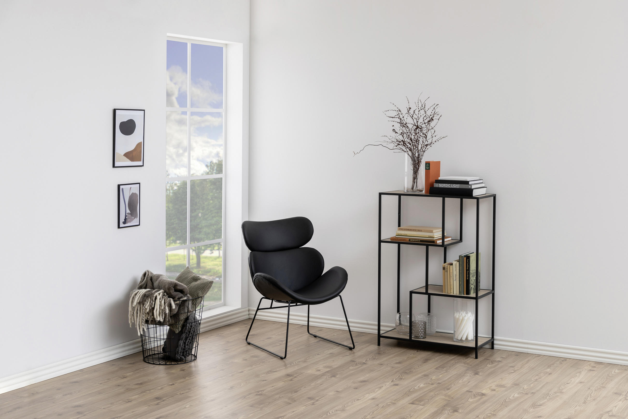 REGAL Schwarz, Eichefarben - Eichefarben/Schwarz, MODERN, Holzwerkstoff/Metall (77/114/35cm) - Xora