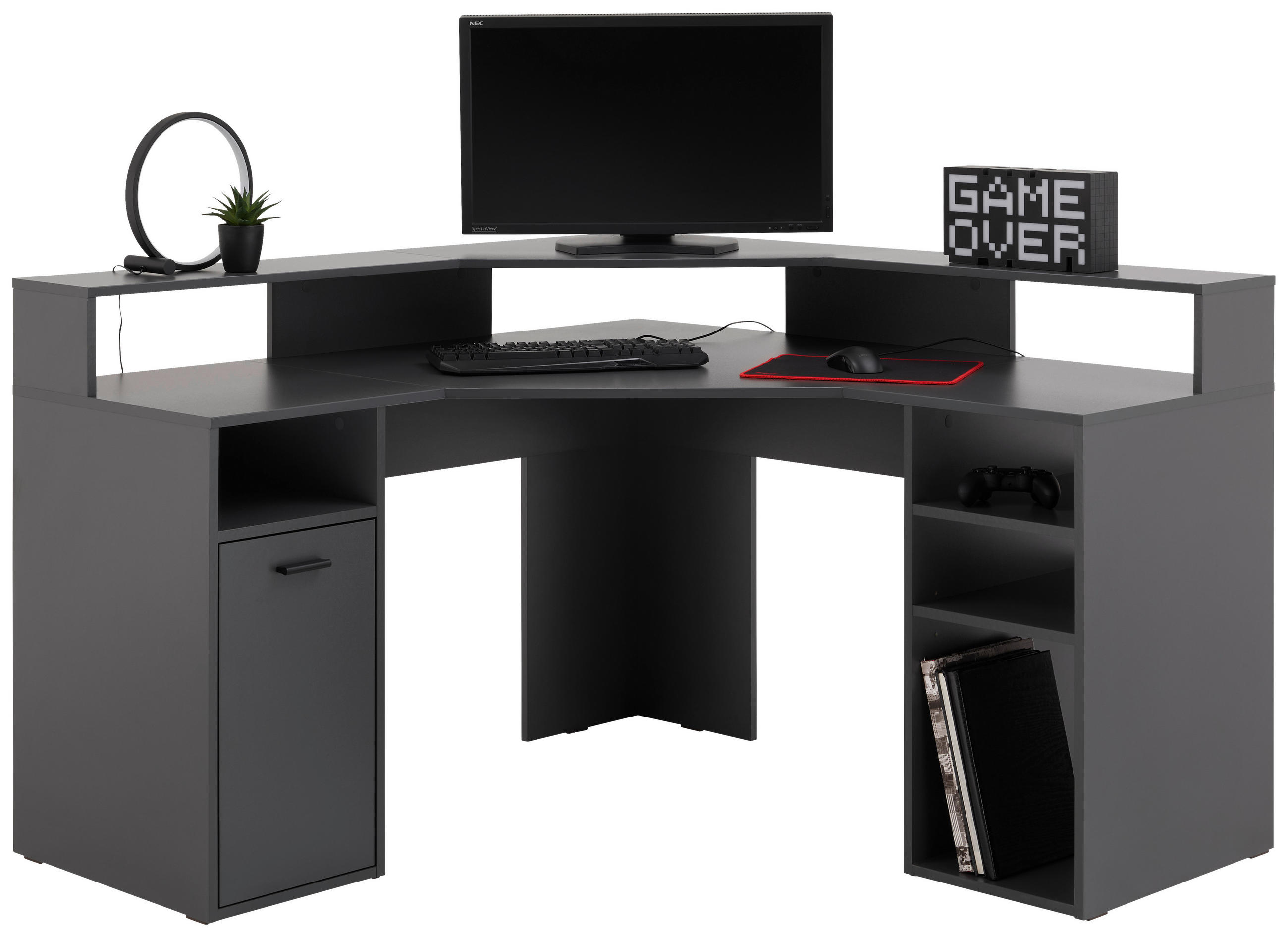 GAMING MIZA leseni material antracit  - črna/antracit, Trend, umetna masa/leseni material (138,6/90,3/138,6cm) - MID.YOU