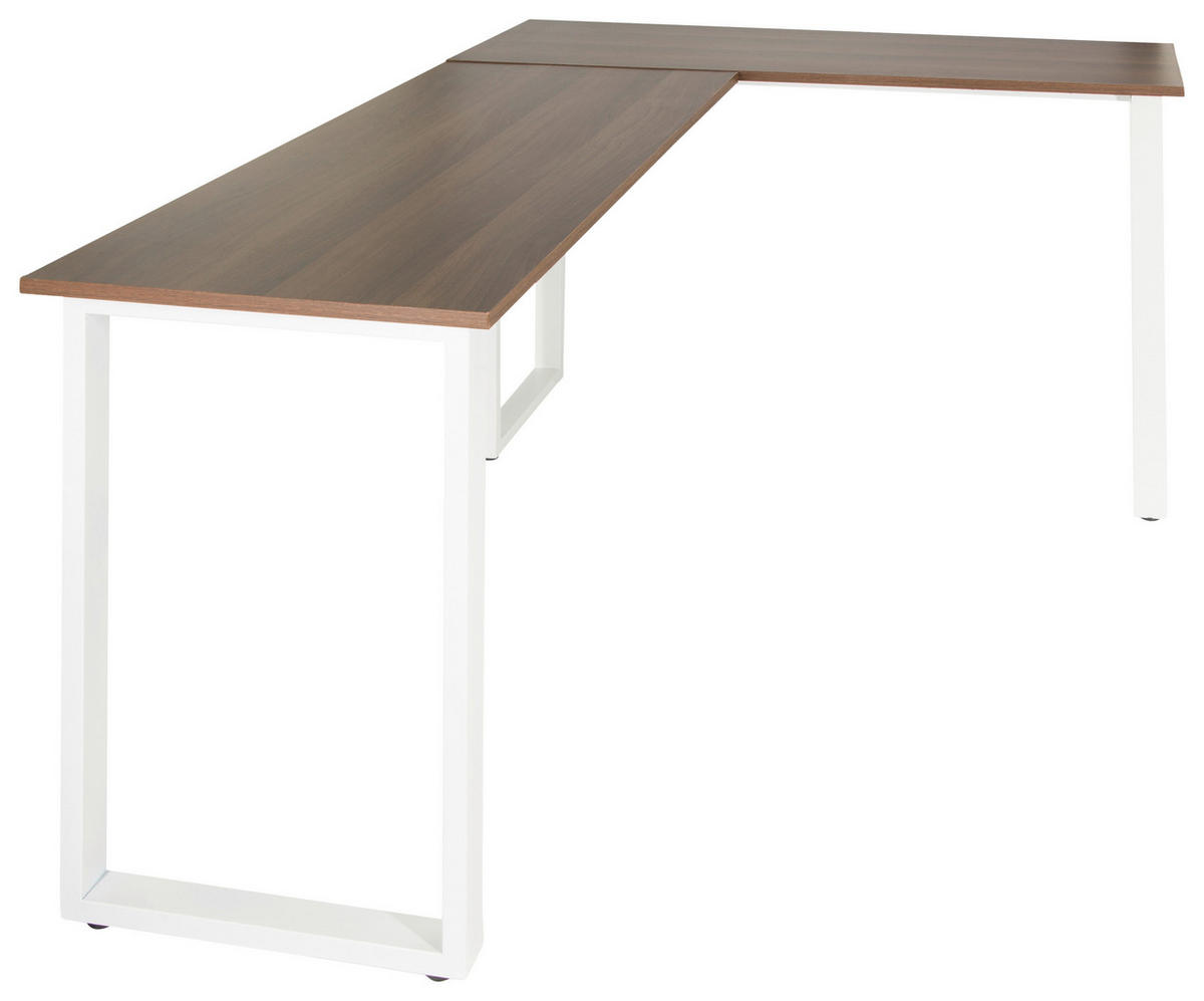 HÖRNSKRIVBORD 165/120/75 cm  in vit, valnötsfärgad  - vit/valnötsfärgad, Basics, metall/trämaterial (165/120/75cm) - MID.YOU