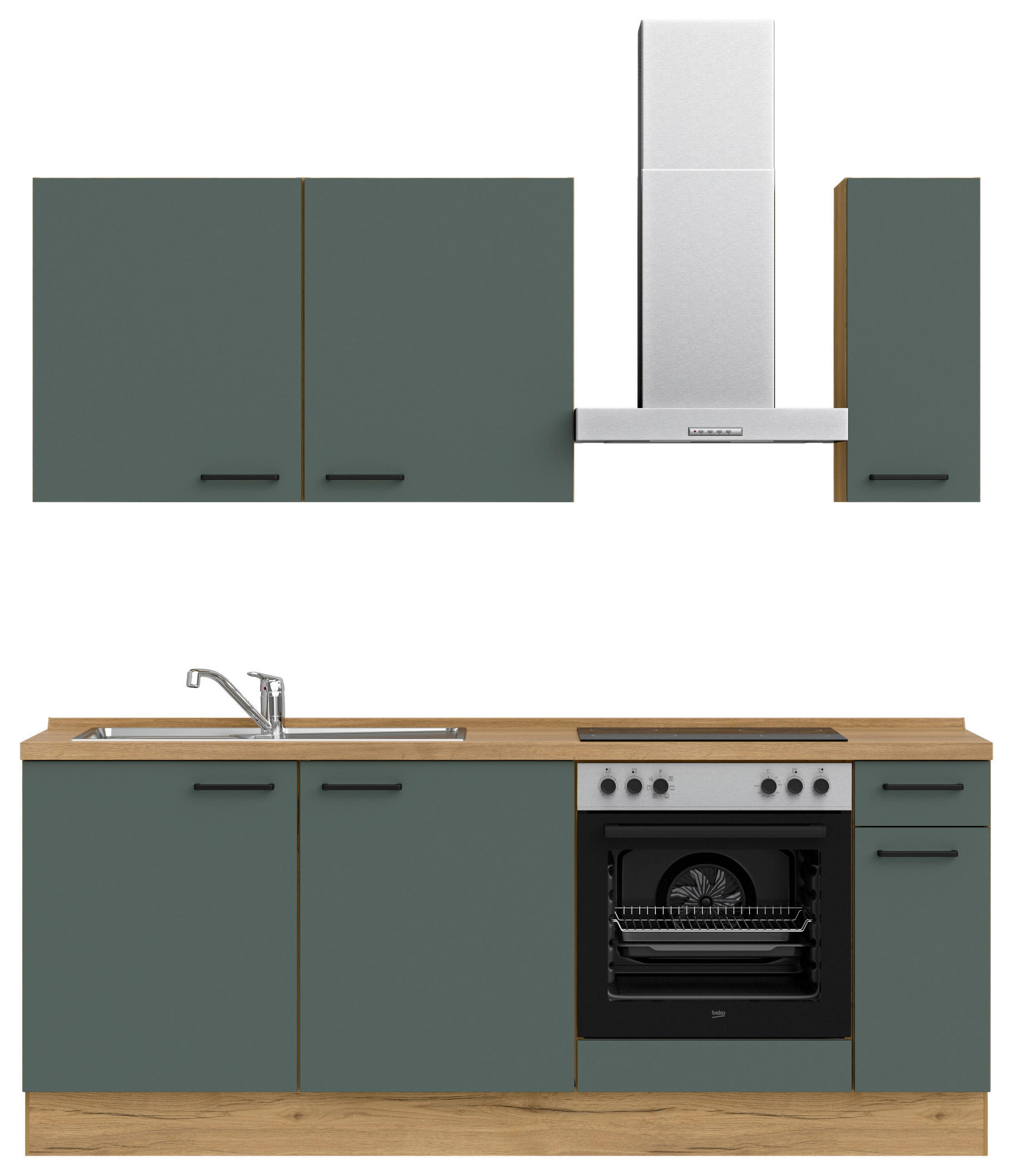 KÜCHENBLOCK 210 cm   in Eichefarben, Dunkelgrün  - Dunkelgrün/Eichefarben, MODERN, Holzwerkstoff/Metall (210cm) - Nobilia