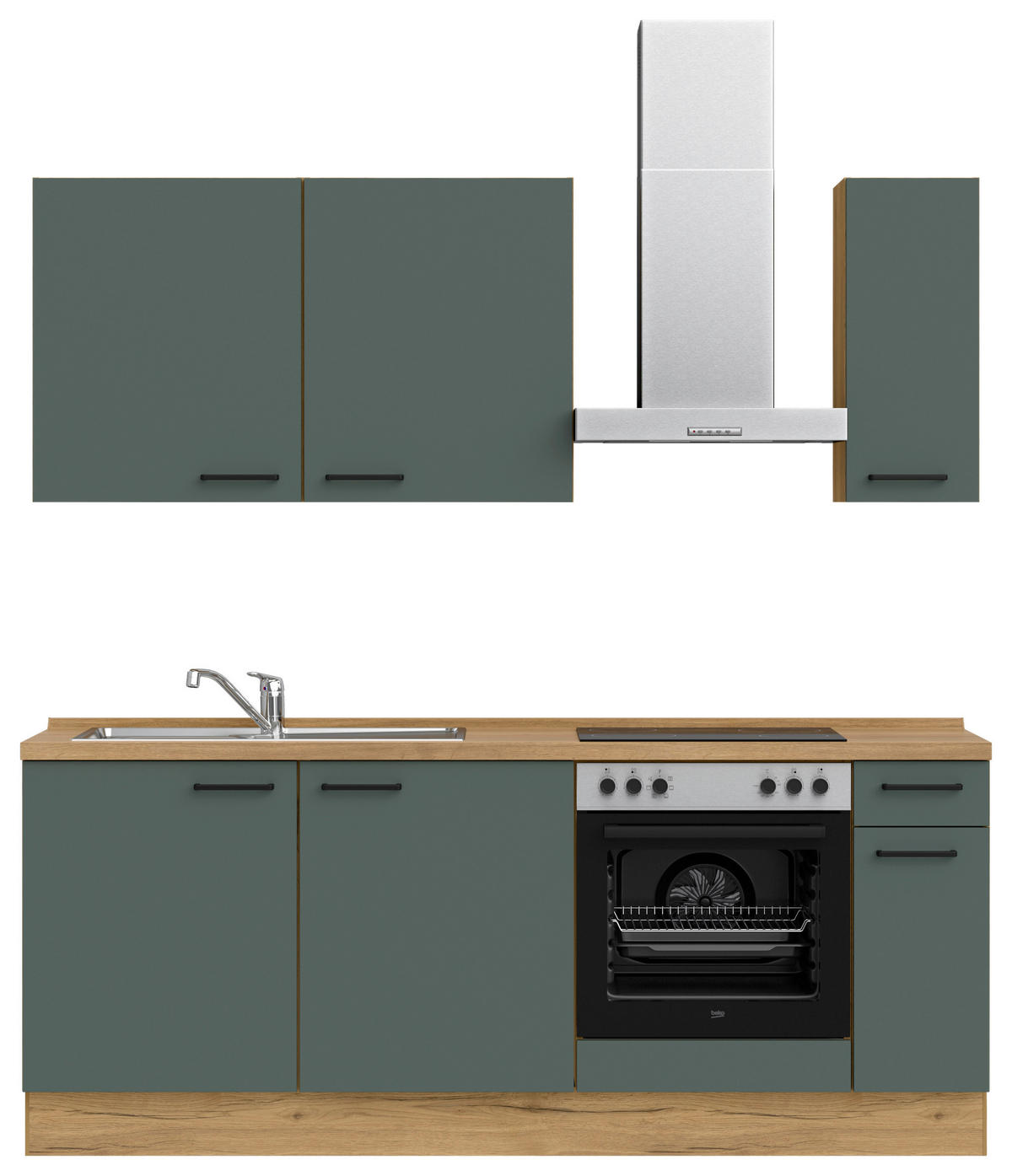 KÜCHENBLOCK 210 cm   in Eichefarben, Dunkelgrün  - Dunkelgrün/Eichefarben, MODERN, Holzwerkstoff/Metall (210cm) - Nobilia