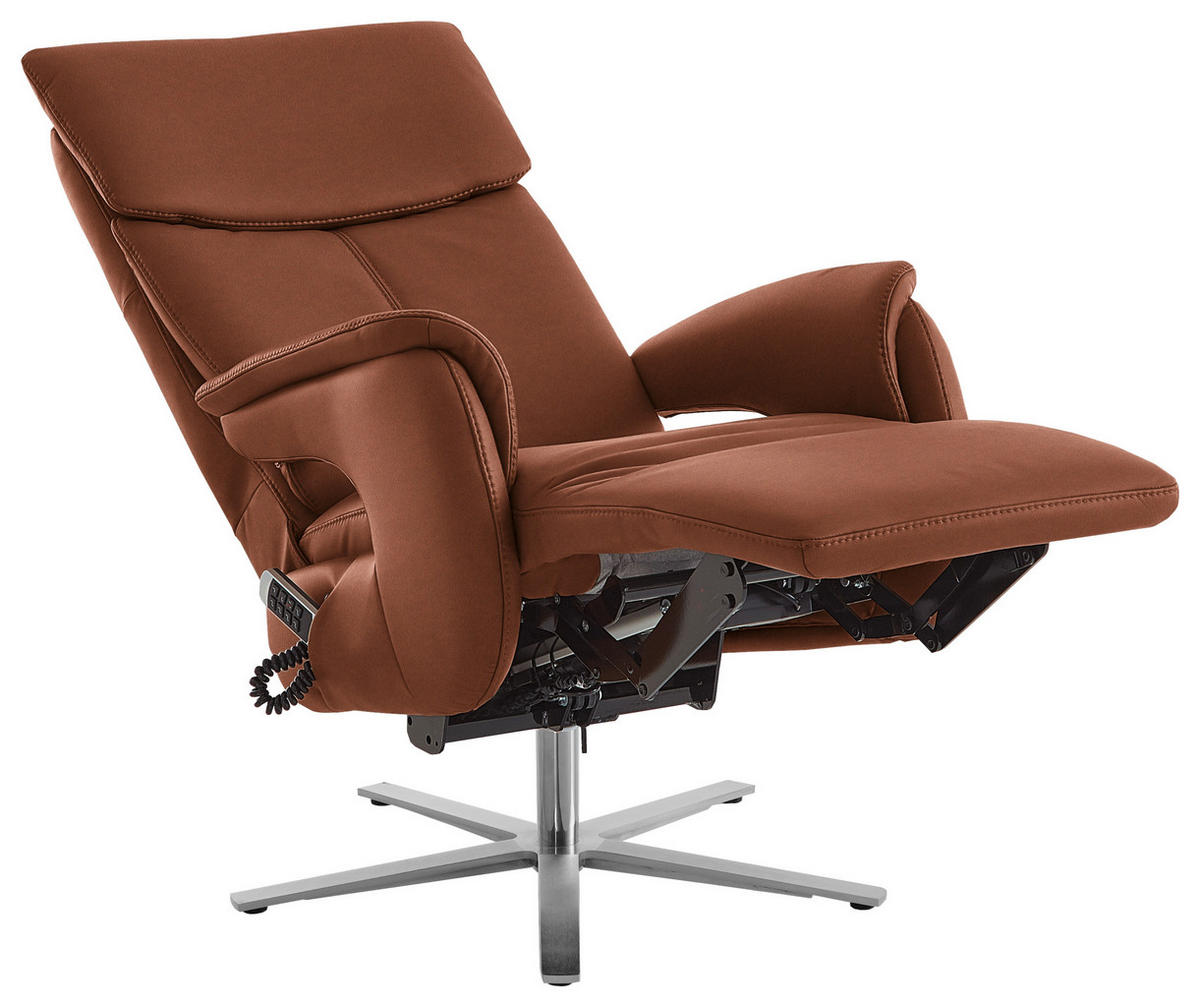 RELAXSESSEL in Leder Cognac  - Edelstahlfarben/Cognac, Design, Leder/Metall (70/124/85cm) - Cantus