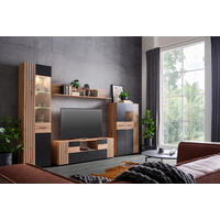 WOHNWAND  in Schwarz, Eiche Artisan  330/205/45 cm  - Schwarz/Eiche Artisan, Design, Glas/Holzwerkstoff (330/205/45cm) - Carryhome