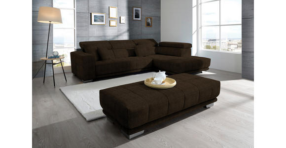 ECKSOFA in Mikrofaser Dunkelbraun  - Chromfarben/Dunkelbraun, Design, Textil/Metall (301/207cm) - Xora