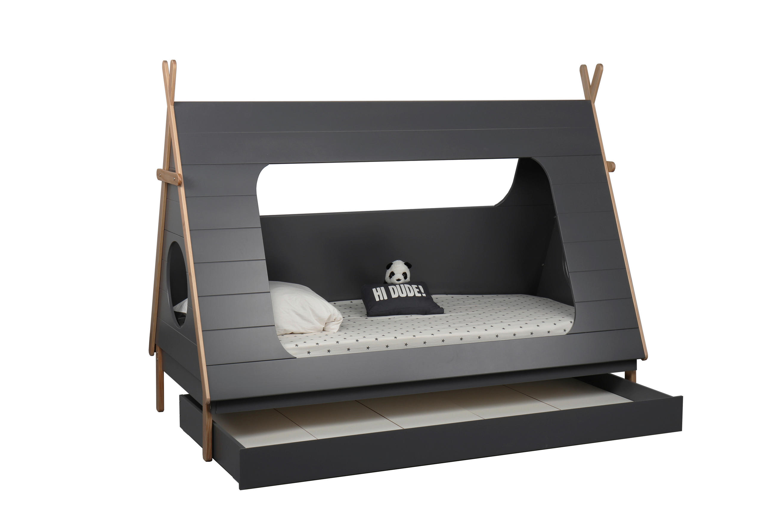 HUSSÄNG 90/200 cm  - mörkgrå/naturfärgad, Design, trämaterial/trä (90/200cm) - Livetastic