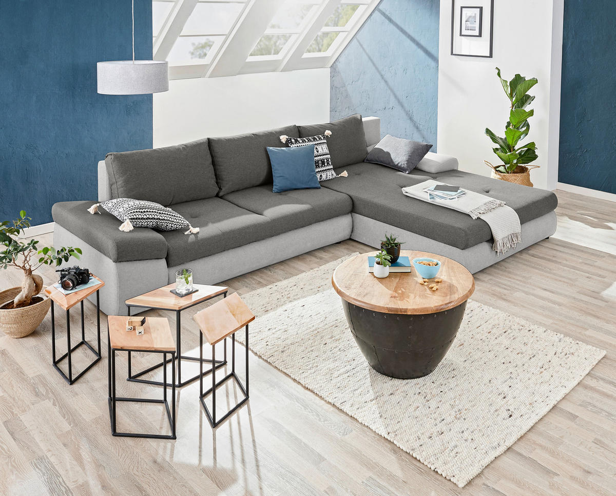 ECKSOFA Grau, Beige Webstoff - Einrichtungsbeispiel