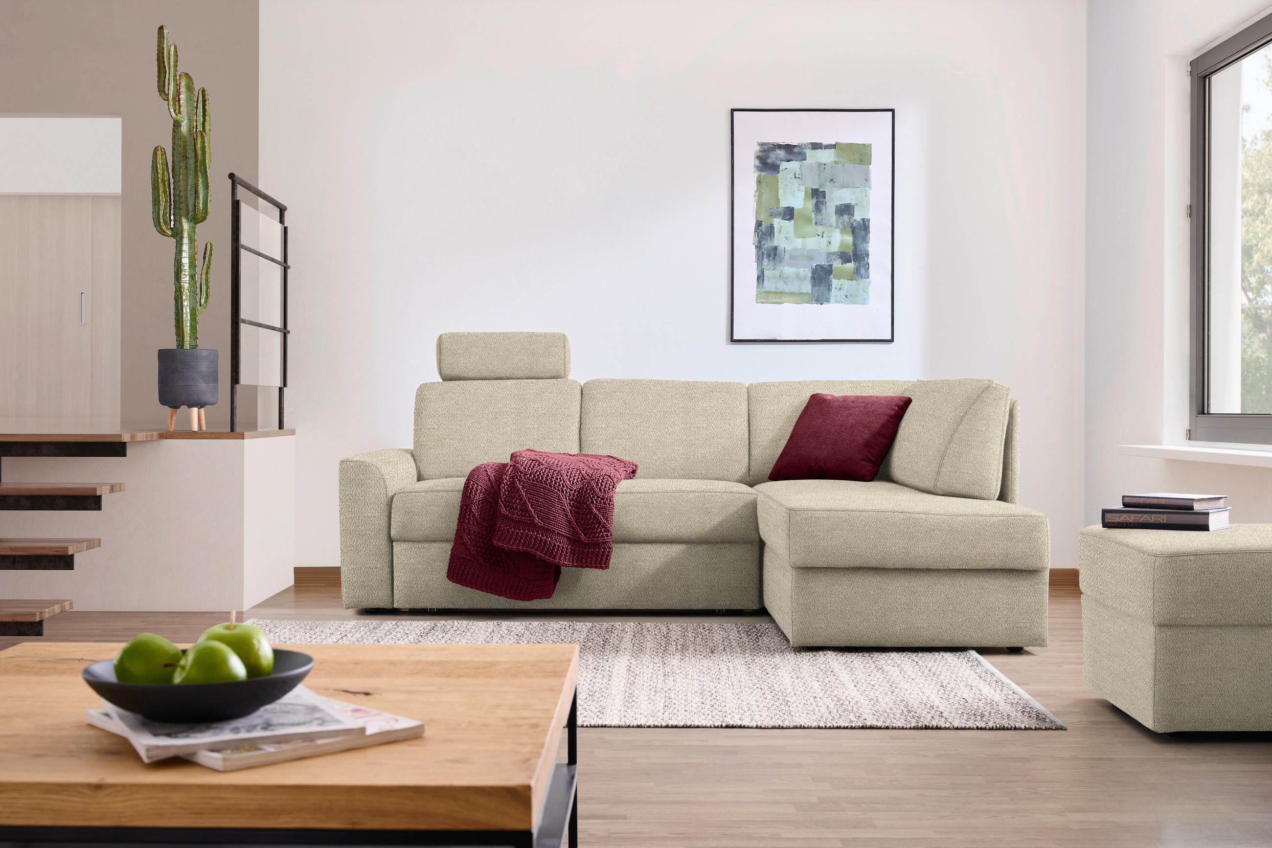 ECKSOFA in Webstoff Beige  - Beige/Schwarz, Konventionell, Kunststoff/Textil (224/165cm) - Xora