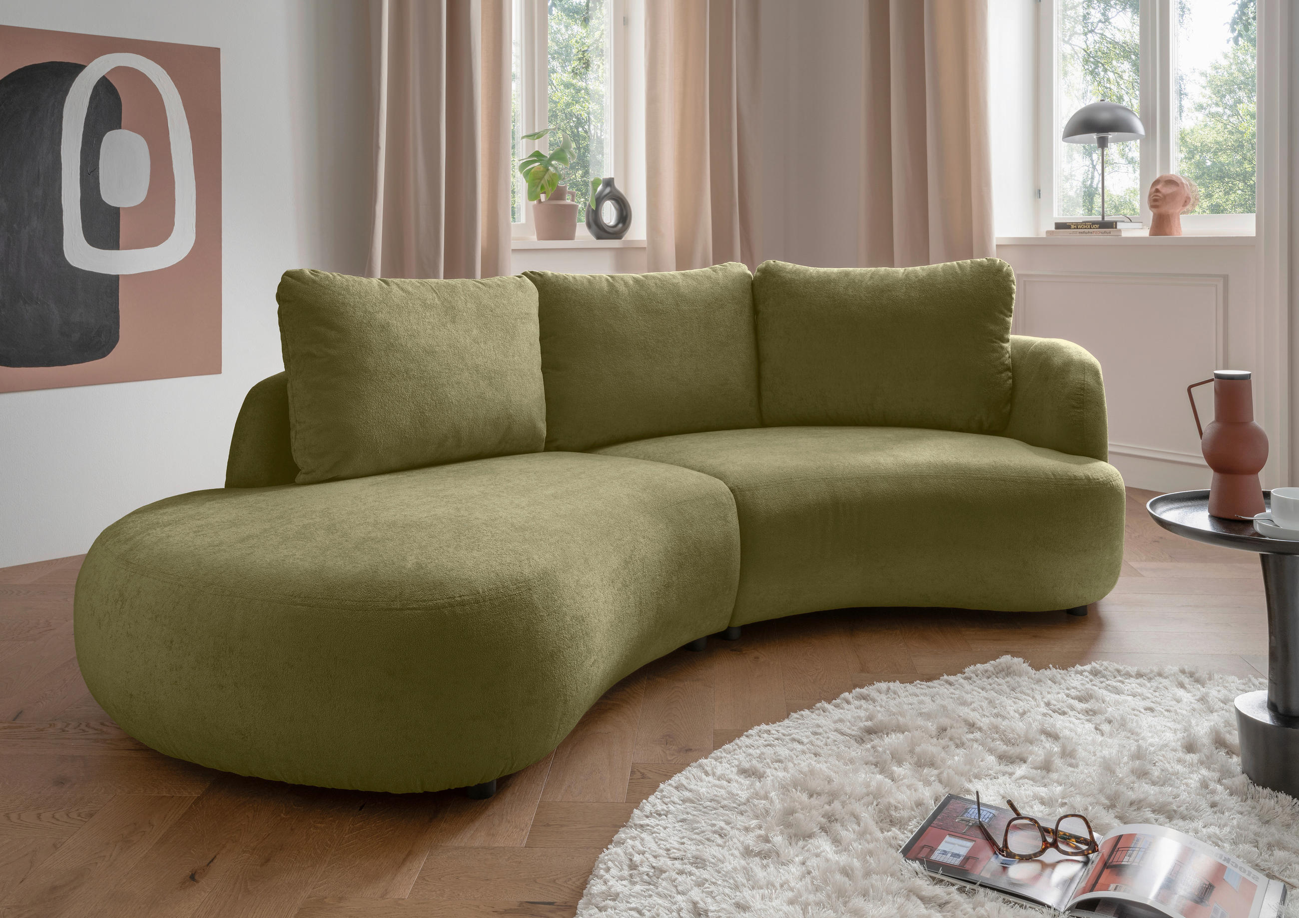 ECKSOFA in Mikrofaser Grün  - Schwarz/Grün, Modern, Kunststoff/Textil (250/139cm) - Livetastic