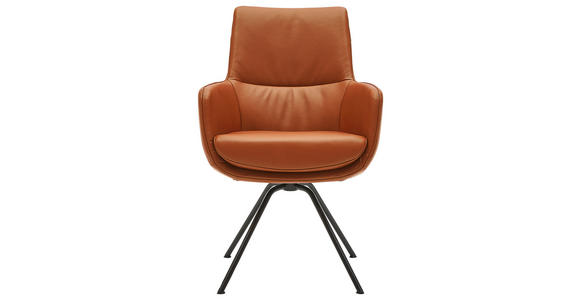 ARMLEHNSTUHL  Beinauswahl, Lederauswahl, Typenauswahl  Echtleder  - Cognac/Schwarz, Design, Leder/Metall (60/90/61cm) - Dieter Knoll