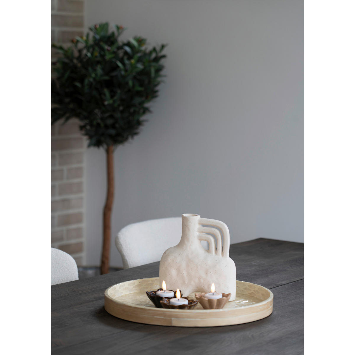 SERVIERTABLETT Holz, Keramik Bambus  - Beige, Design, Holz/Keramik (40/3.5/40cm)