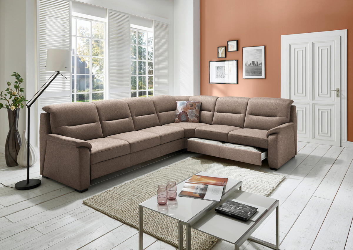 ECKSOFA in Mikrofaser Sandfarben  - Sandfarben/Schwarz, Konventionell, Holz/Textil (303/245cm) - Beldomo Comfort