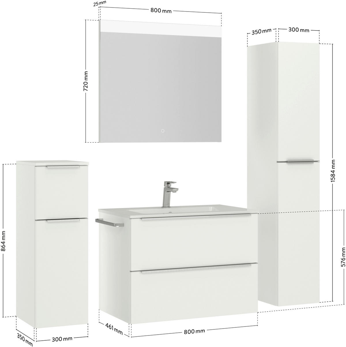 BADEZIMMER 3-teilig  in 81 cm  - Edelstahlfarben/Weiß, MODERN, Holzwerkstoff/Stein (81cm) - Nobilia