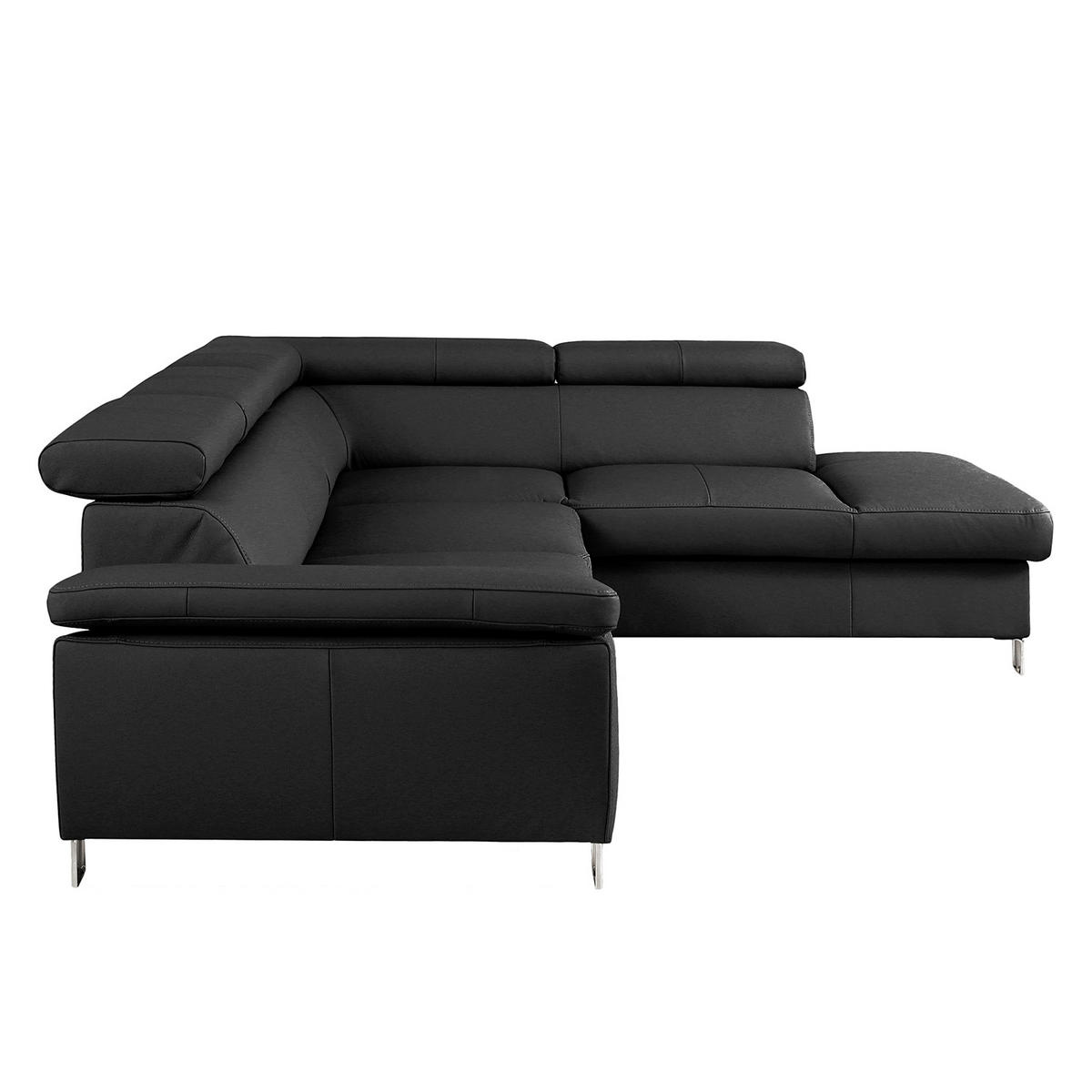 ECKSOFA Schwarz Echtleder Lederlook  - Chromfarben/Schwarz, Design, Leder/Textil (248/208cm) - Livetastic