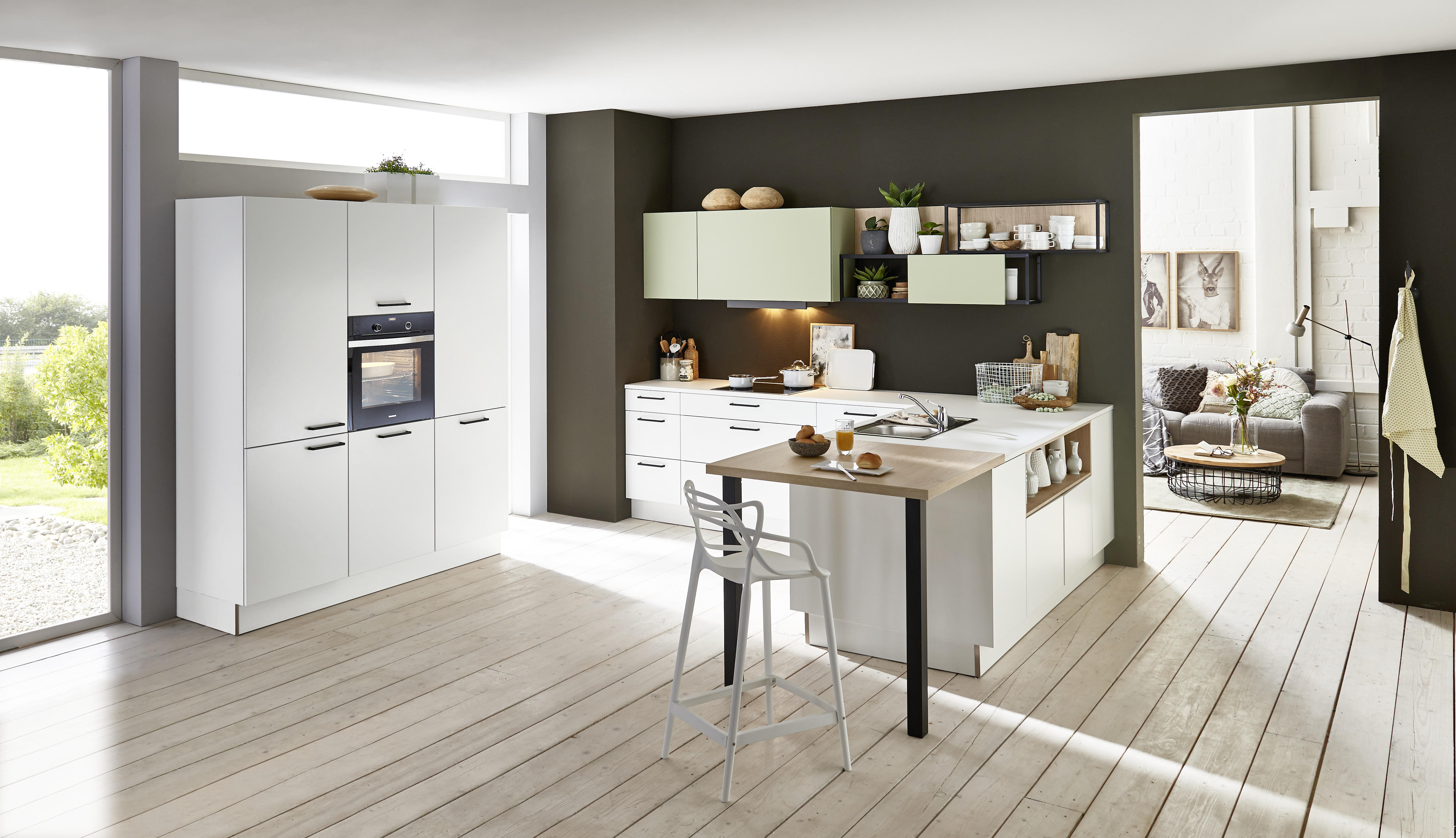 EINBAUKÜCHE SOFT LACK  - Weiß/Grün, Design - Nolte Küchen