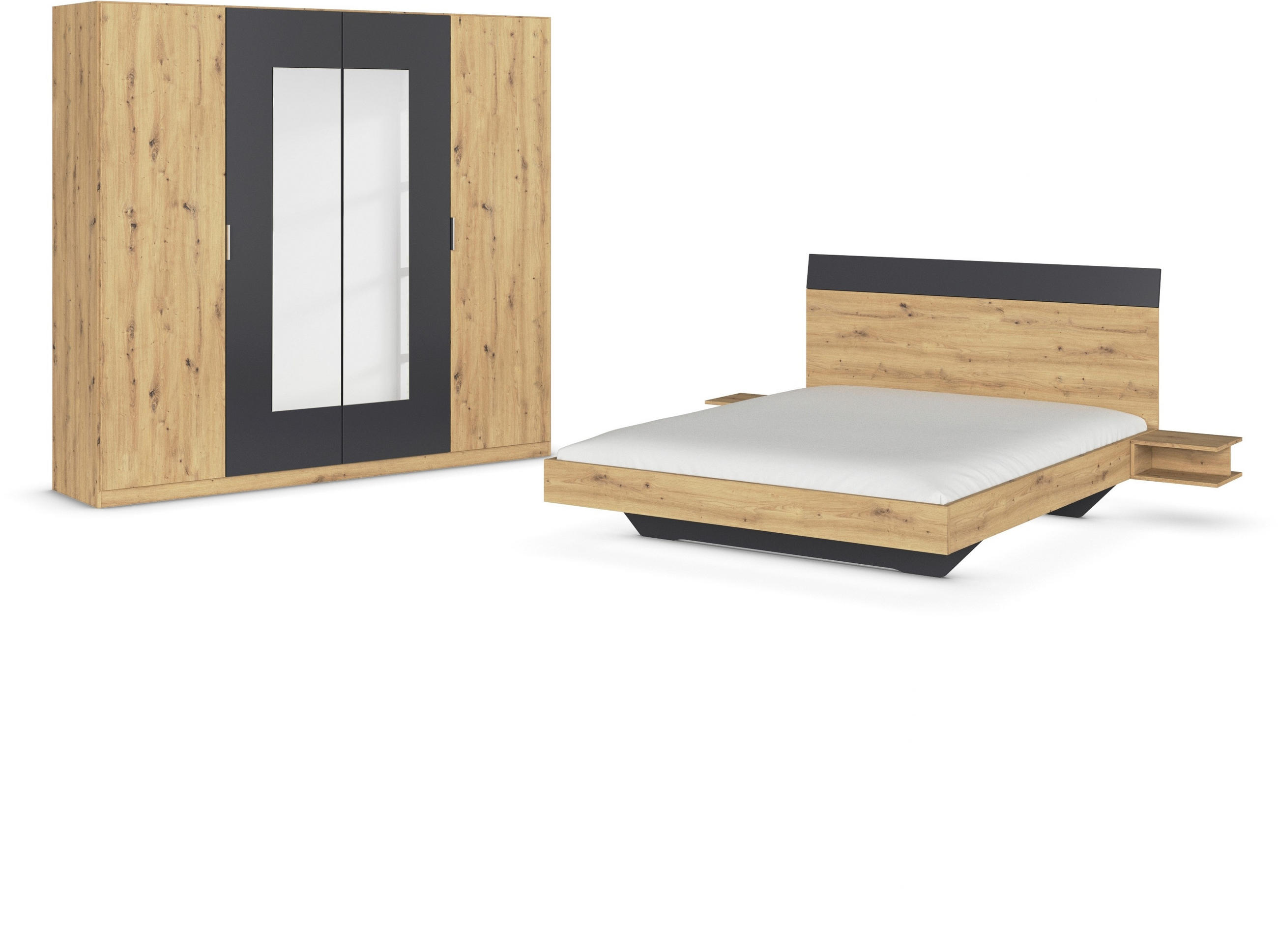 SCHLAFZIMMER Dunkelgrau, Eiche Artisan  - Dunkelgrau/Eiche Artisan, Design, Glas/Holzwerkstoff - Boxxx