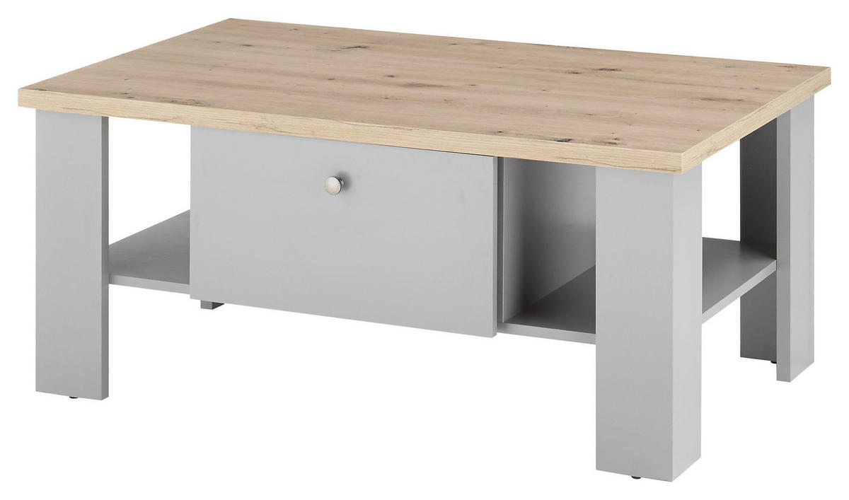 COUCHTISCH rechteckig Eichefarben, Hellgrau  - Eichefarben/Silberfarben, Design, Holzwerkstoff/Metall (107/46/67cm) - MID.YOU