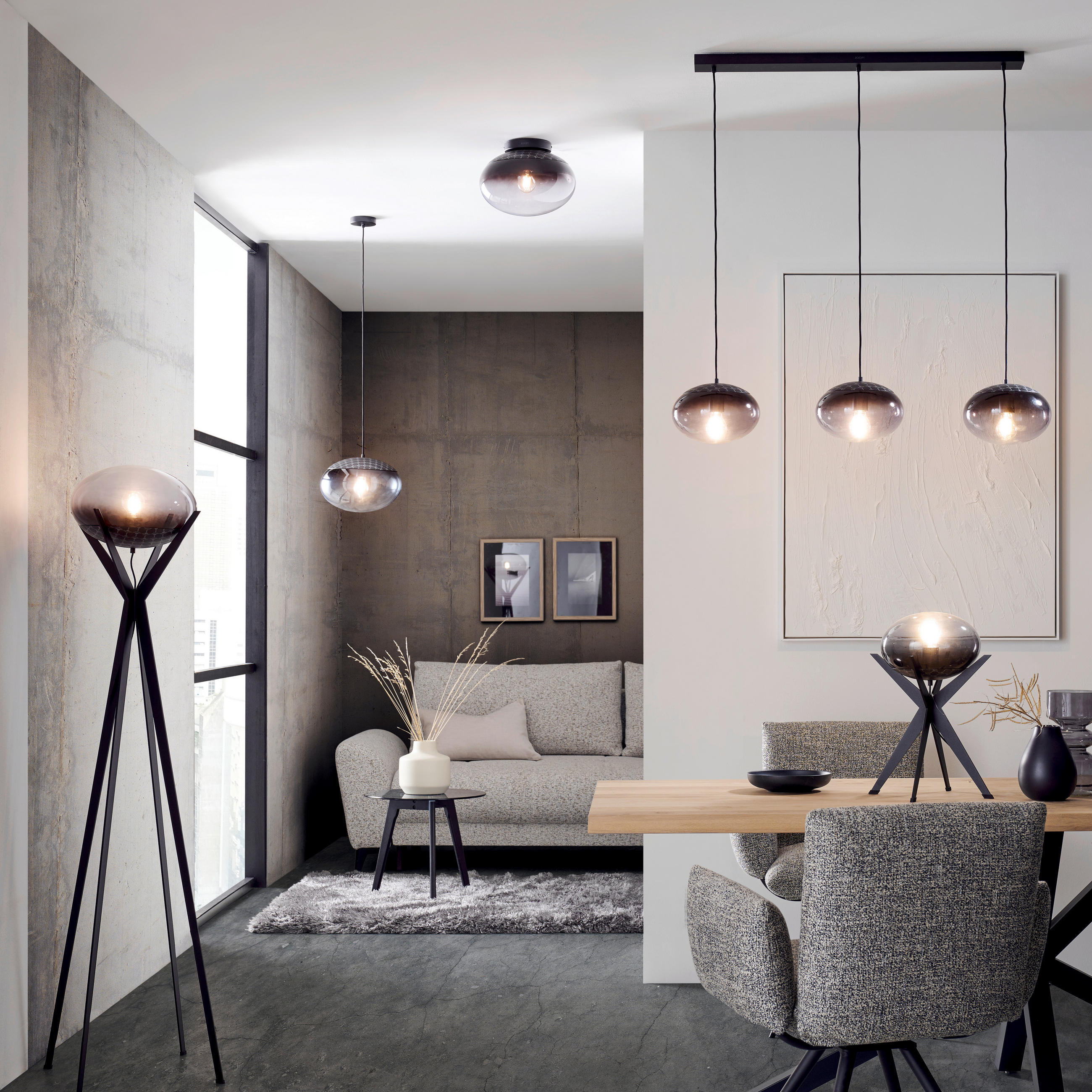 STOJACÍ LAMPA, 40/162,5 cm  - šedá/černá, Lifestyle, kov/sklo (40/162,5cm) - Joop!