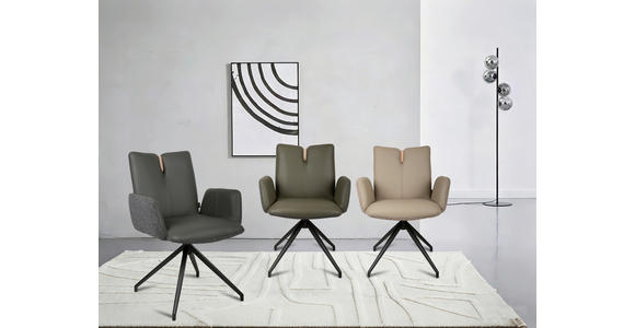 ARMLEHNSTUHL  Sitzfläche 360° drehbar, automatische Rückholfunktion Bouclé Echtleder  - Anthrazit/Schwarz, Design, Leder/Holz (62/87/63cm) - Valnatura