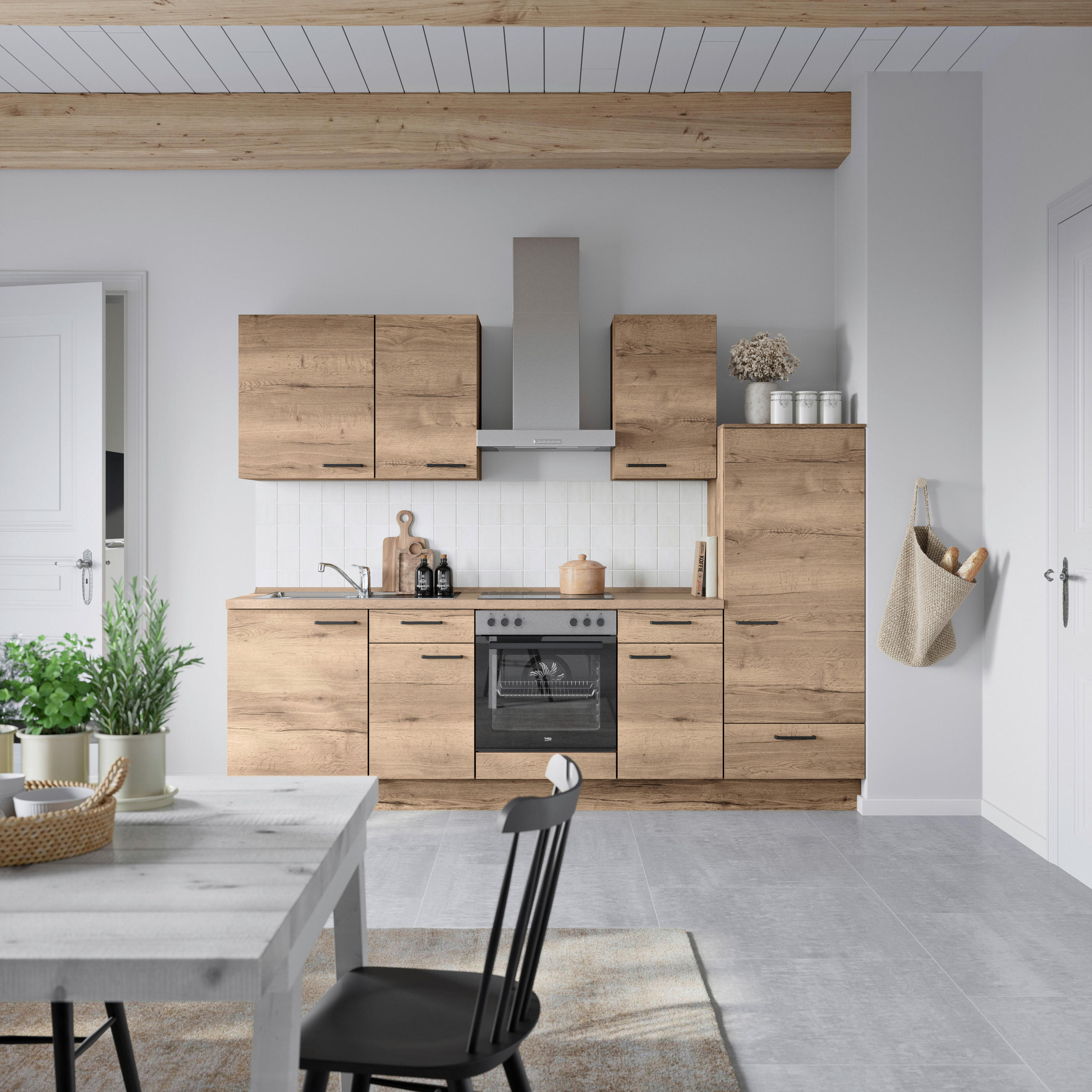 KÜCHENBLOCK 270 cm   in Eiche dunkel  - Eiche dunkel/Eichefarben, MODERN, Holzwerkstoff/Metall (270cm) - Nobilia