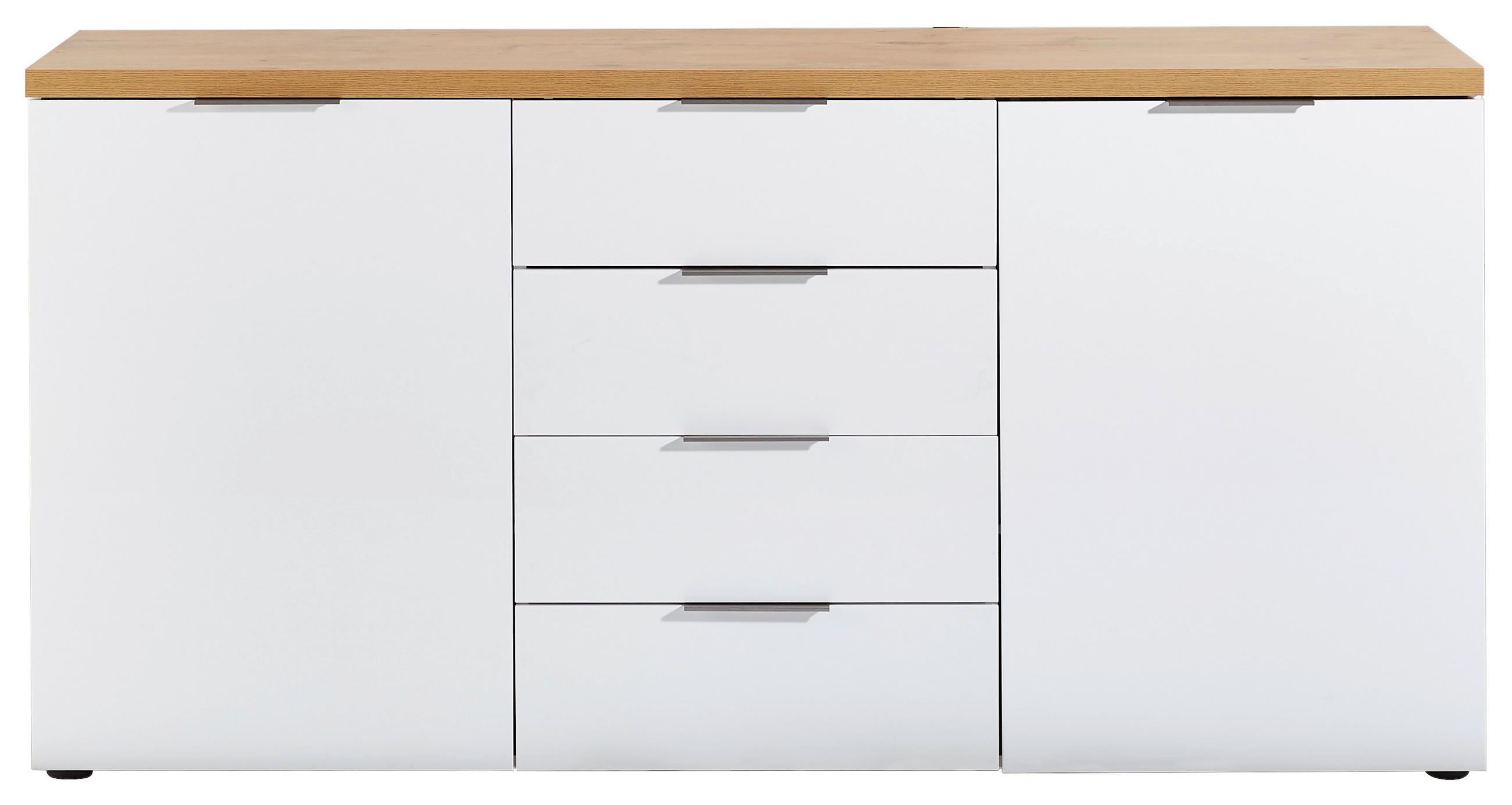 SIDEBOARD Weiß, Eichefarben Oberplatte, Einlegeböden - Eichefarben/Alufarben, Design, Holzwerkstoff/Kunststoff (180/89/43cm) - Xora