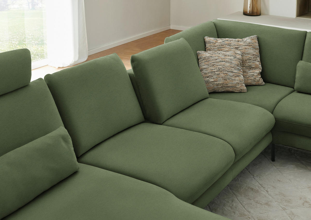 WOHNLANDSCHAFT Chenille, Flachgewebe Grün  - Schwarz/Grün, Design, Textil/Metall (180/344/208cm) - Dieter Knoll