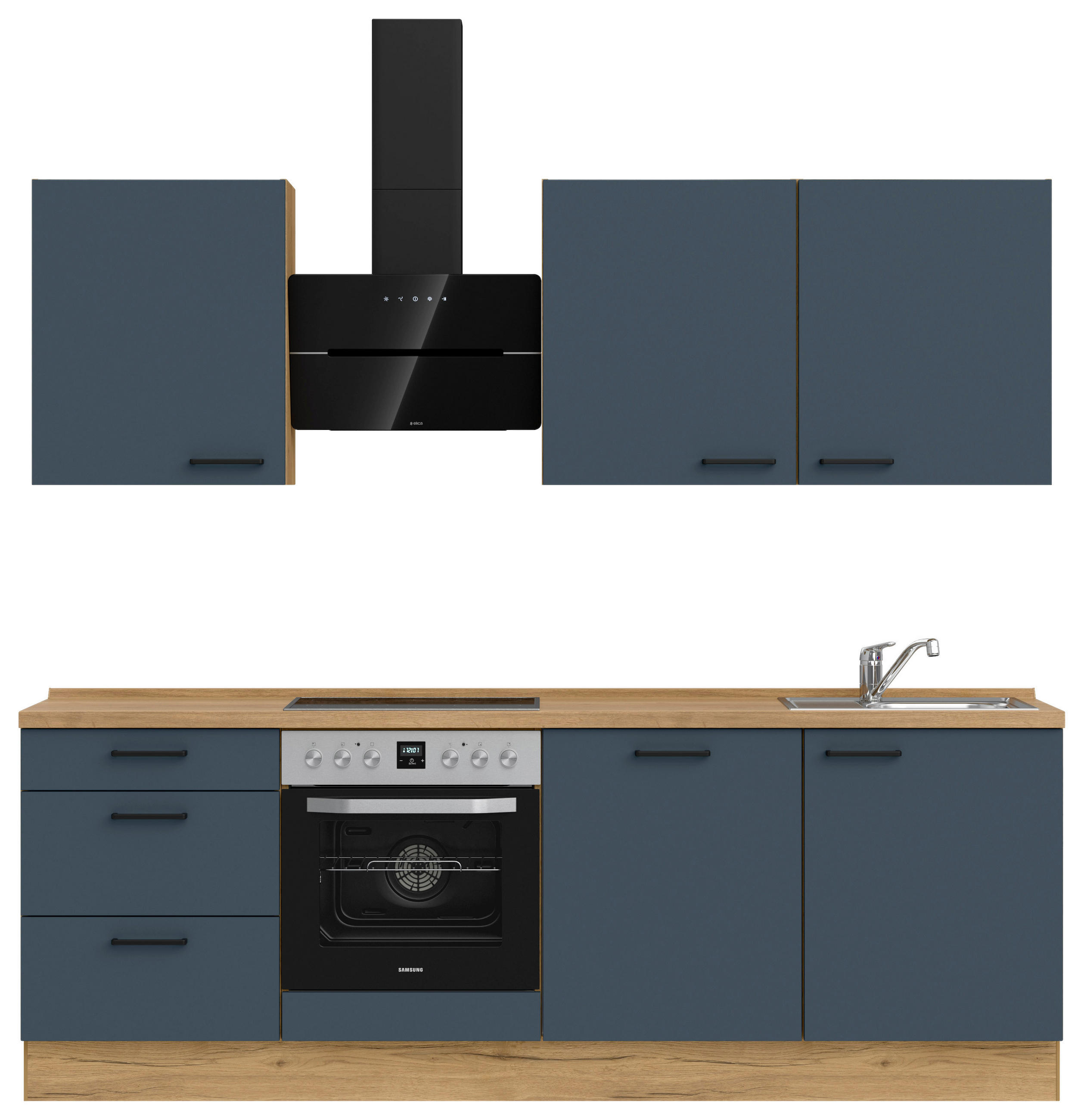 KÜCHENLEERBLOCK 240 cm   in Blau, Eichefarben  - Blau/Eichefarben, MODERN, Holzwerkstoff/Metall (240cm) - Nobilia