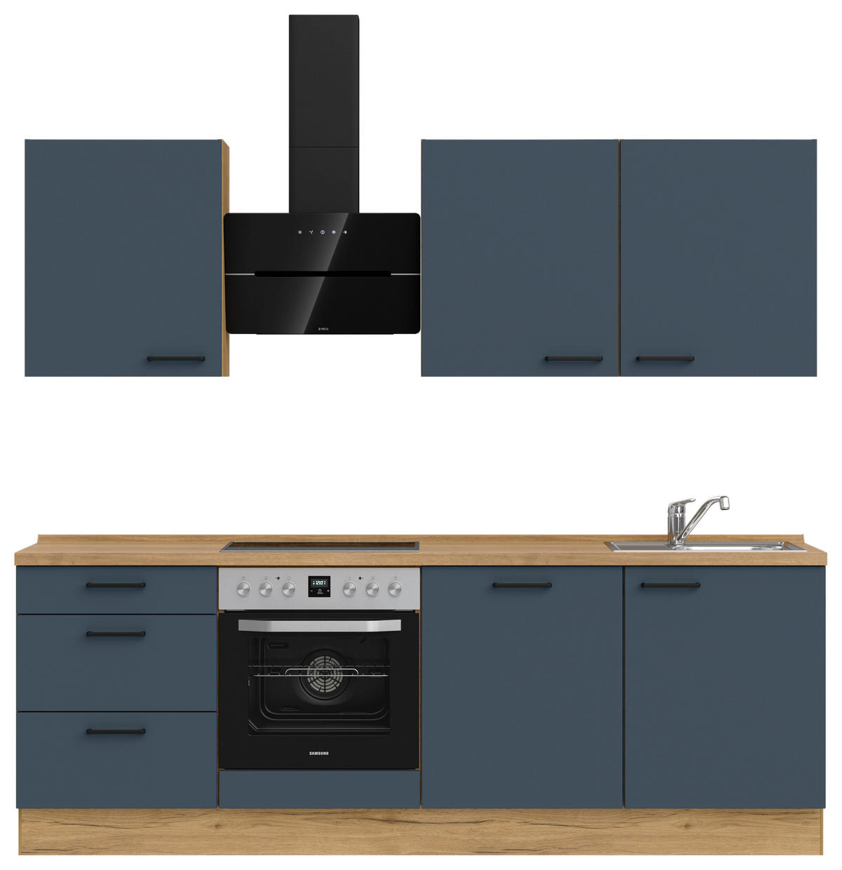 KÜCHENLEERBLOCK 240 cm   in Blau, Eichefarben  - Blau/Eichefarben, MODERN, Holzwerkstoff/Metall (240cm) - Nobilia