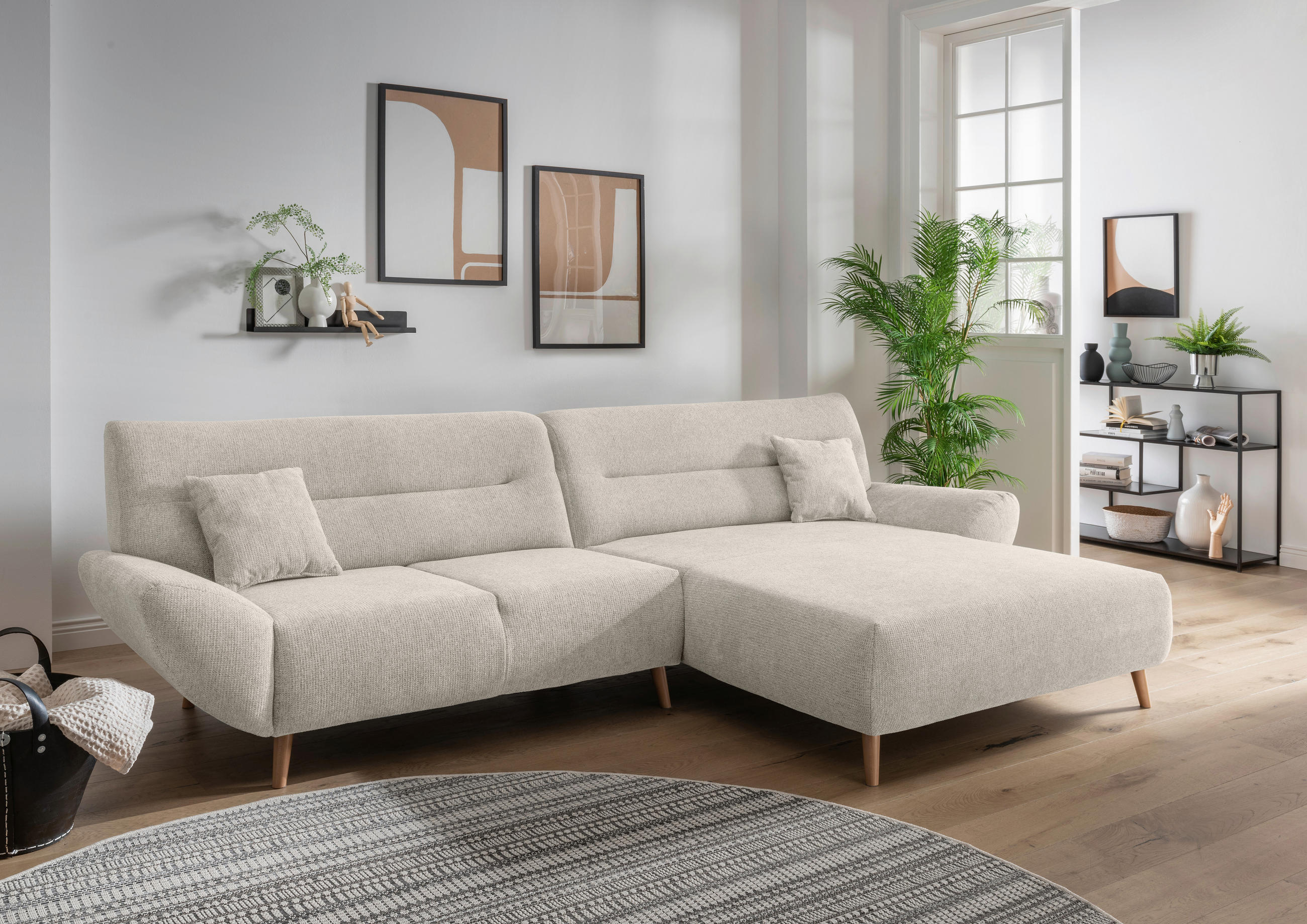 ECKSOFA Beige Chenille  - Wildeiche/Beige, MODERN, Holz/Textil (290/166cm) - MID.YOU