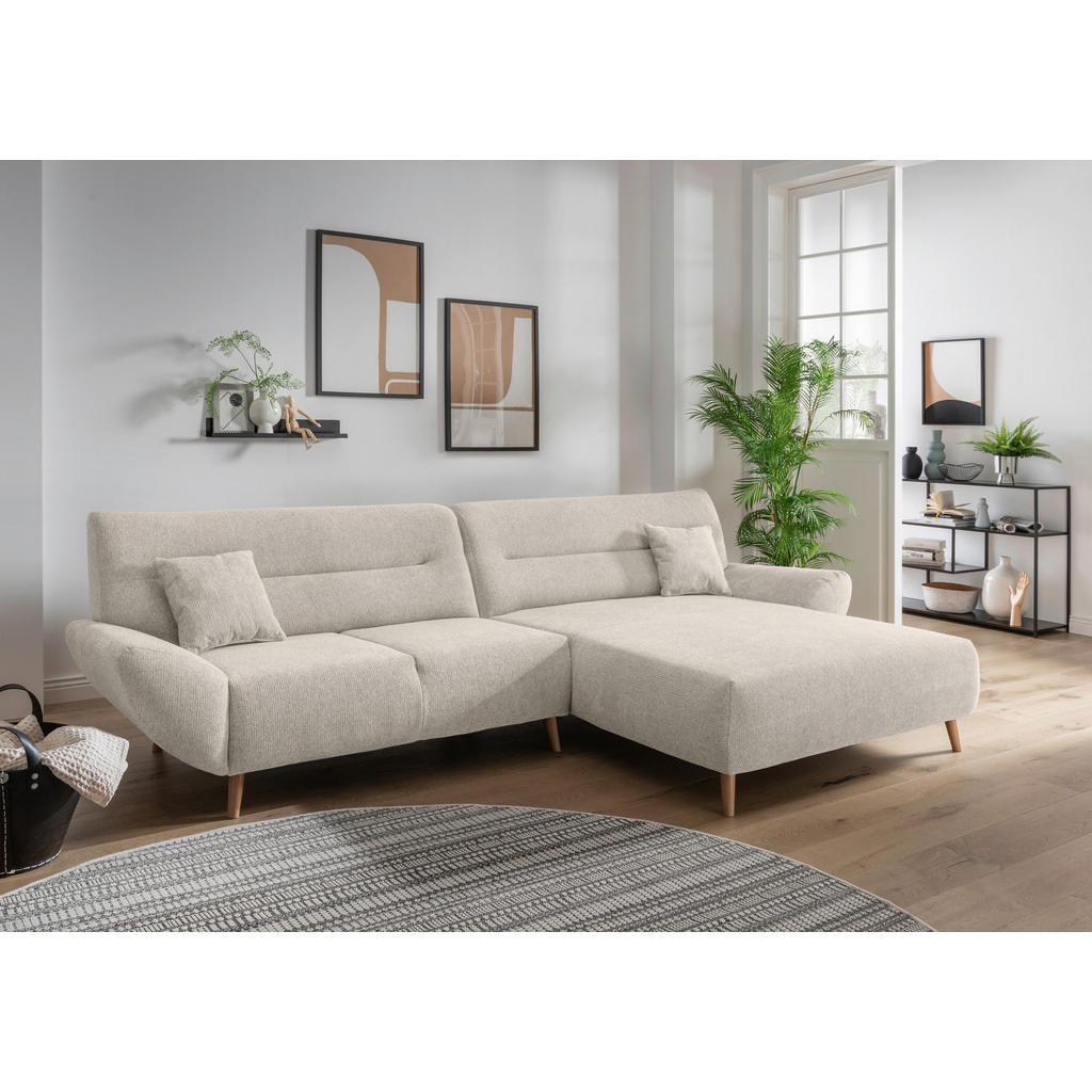 Thumbnail - Mid.you Ecksofa, Beige, Textil, Buche, Uni, 4-Sitzer, Füllung: Schaumstoff, Ottomane rechts, L-Form, 290x166 cm, Made in...