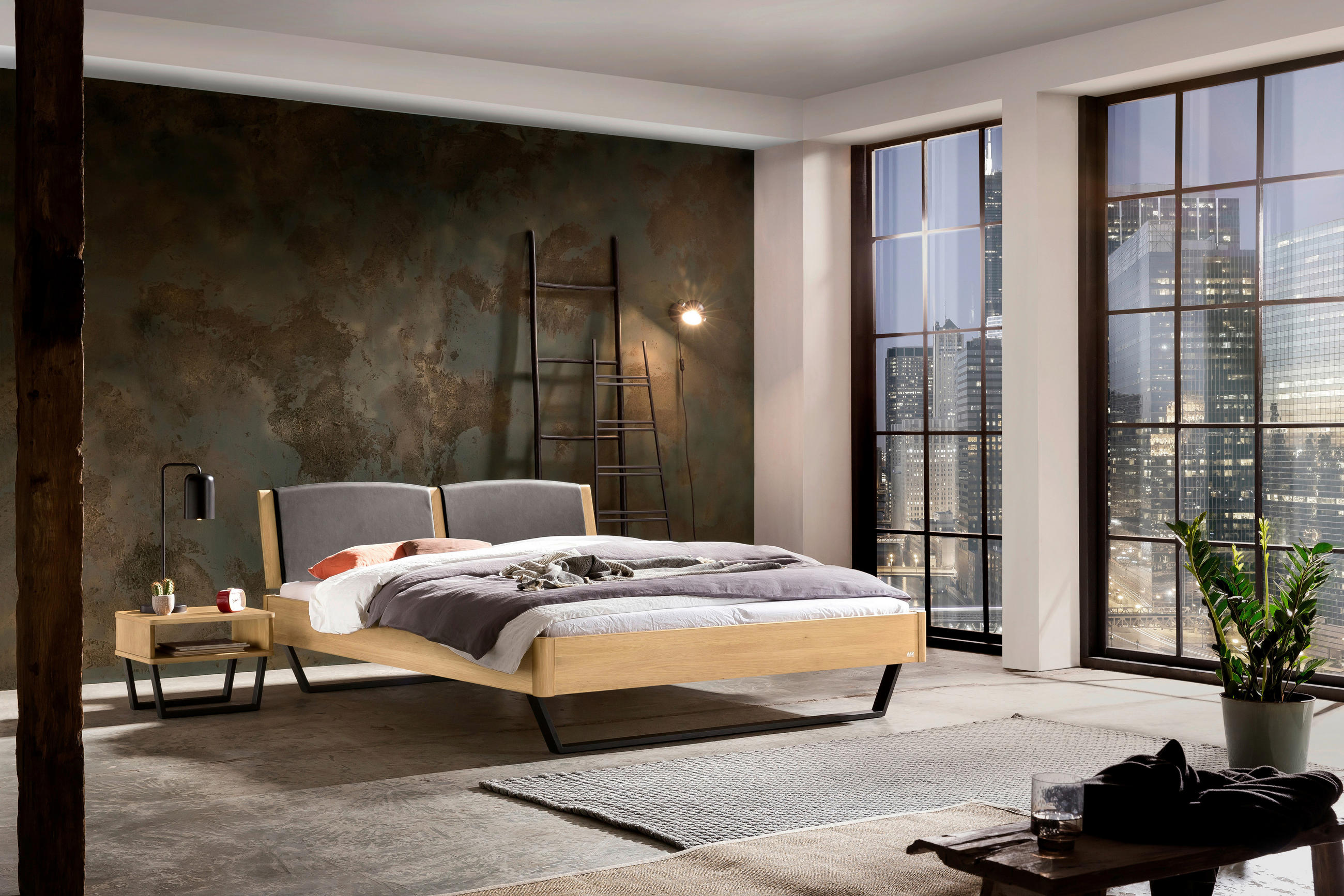 BETT 140/200 cm  in Eichefarben   - Eichefarben/Dunkelgrau, Modern, Holz/Textil (140/200cm) - Hasena