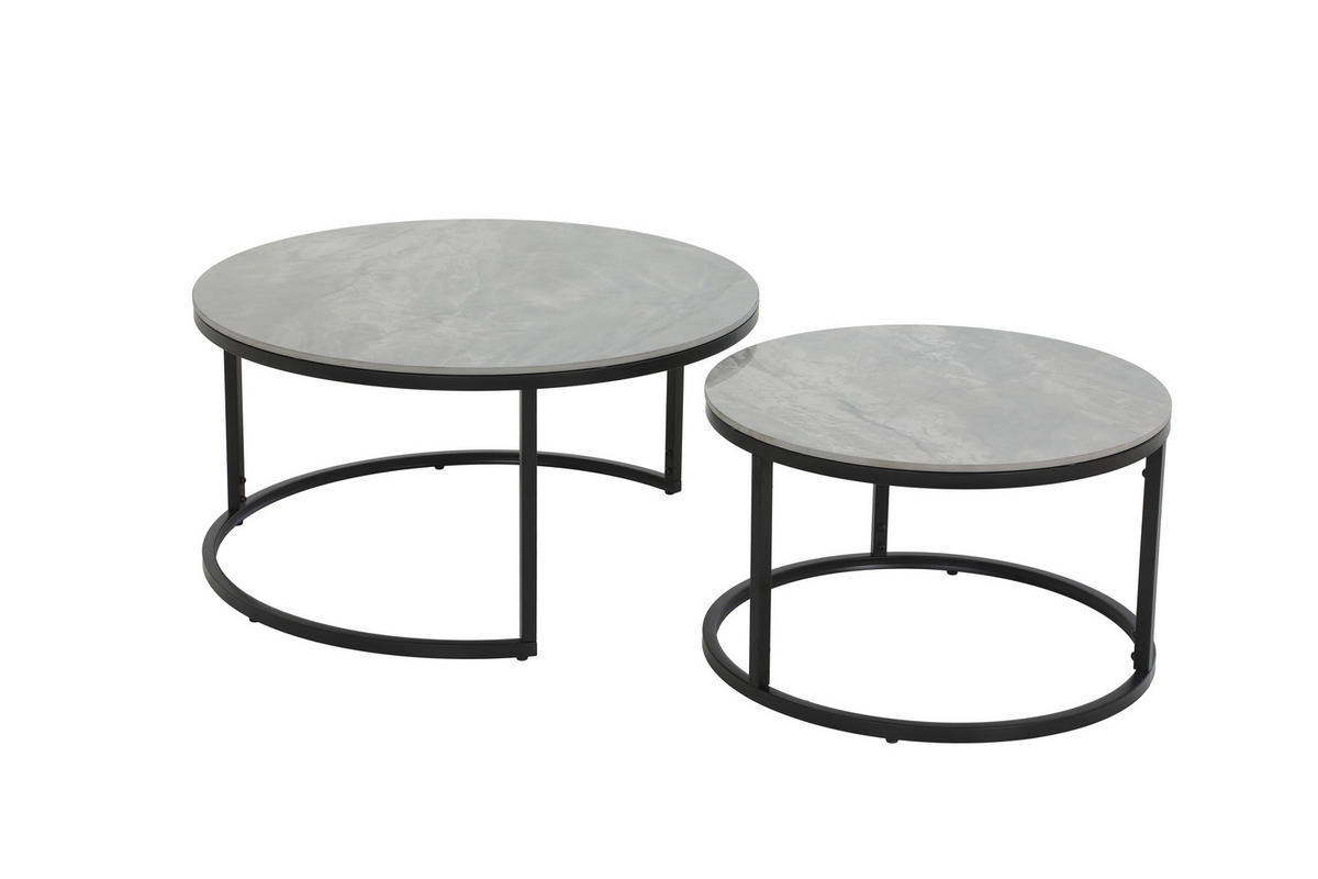 COUCHTISCHSET 60-80/60-80/37-41 cm rund Naturfarben, Schwarz, Beige  - Beige/Schwarz, Basics, Stein/Metall (60-80/60-80/37-41cm) - Boxxx