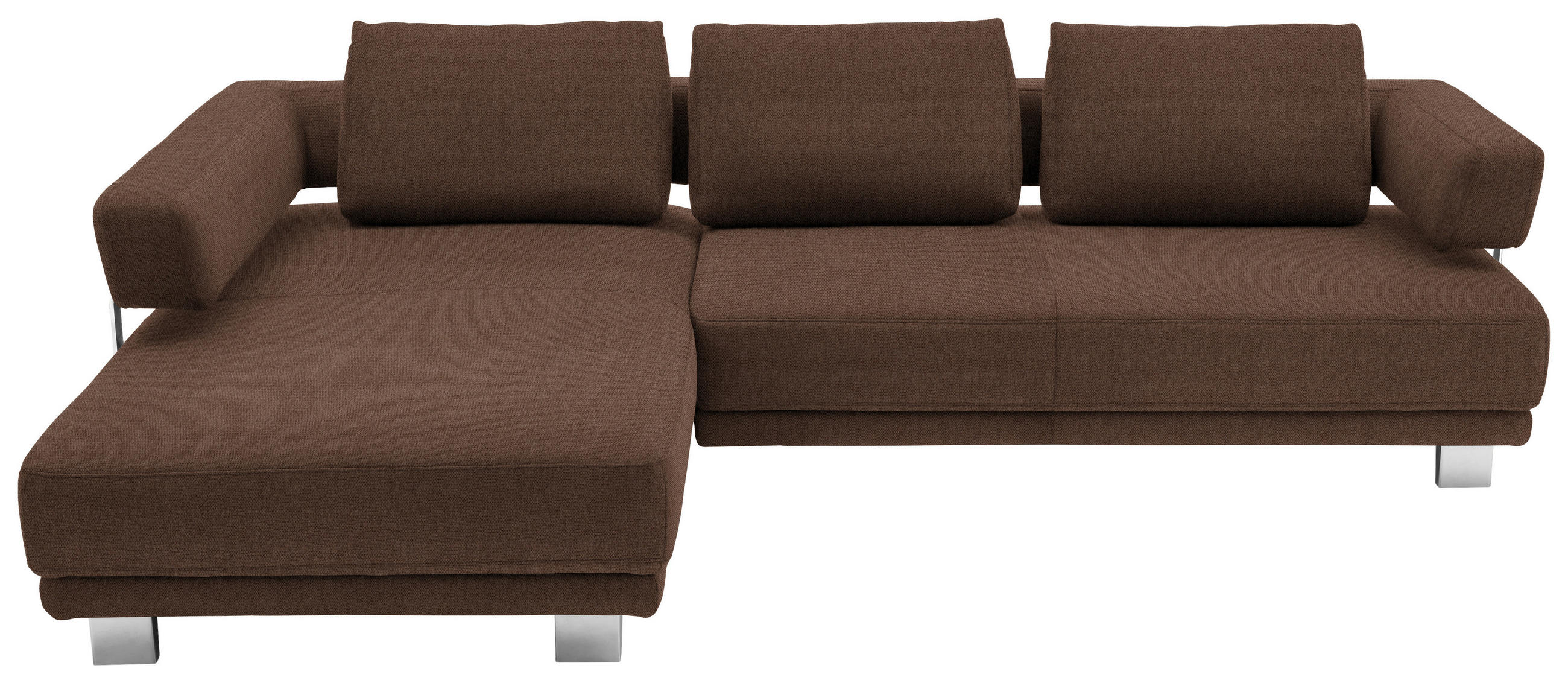 ECKSOFA Braun Chenille  - Chromfarben/Braun, Natur, Textil/Metall (214/297cm) - Valdera