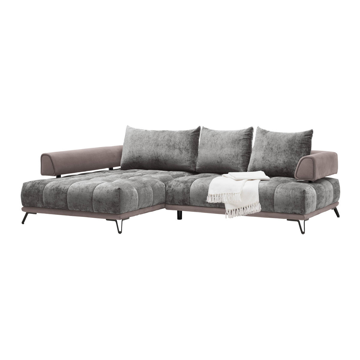 HÖRNSOFFA i grå  - grå/svart, Modern, metall/textil (184/67-87/262cm) - MID.YOU