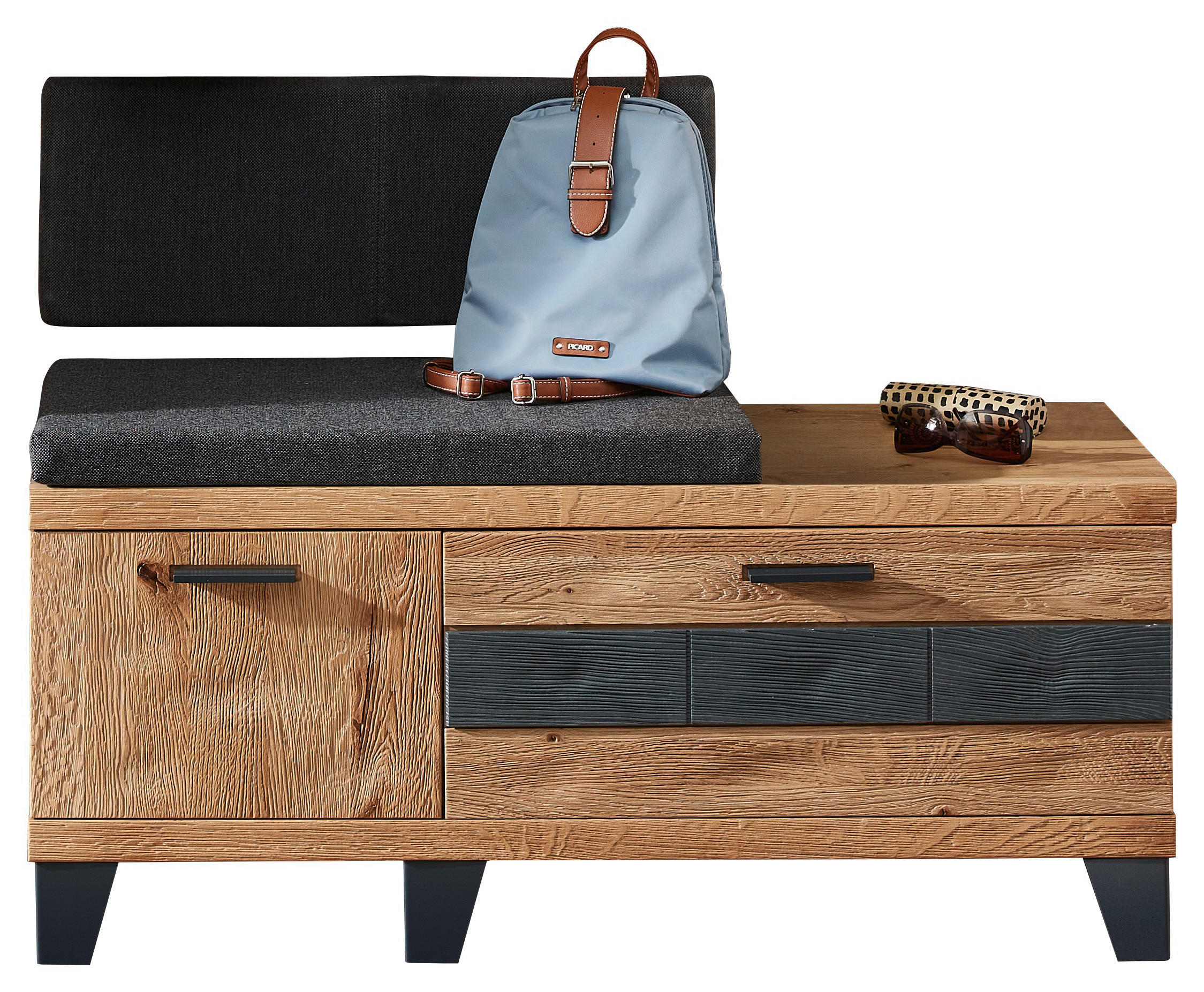 Linea Natura Garderobenbank Eiche, Dunkelgrau 110x79x38 cm