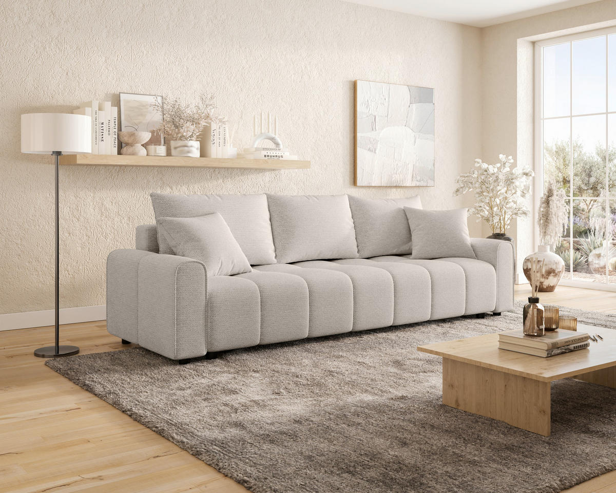 SCHLAFSOFA OLIVIER in Struktur Beige  - Beige/Schwarz, MODERN, Kunststoff/Textil (236/90/100cm) - MID.YOU