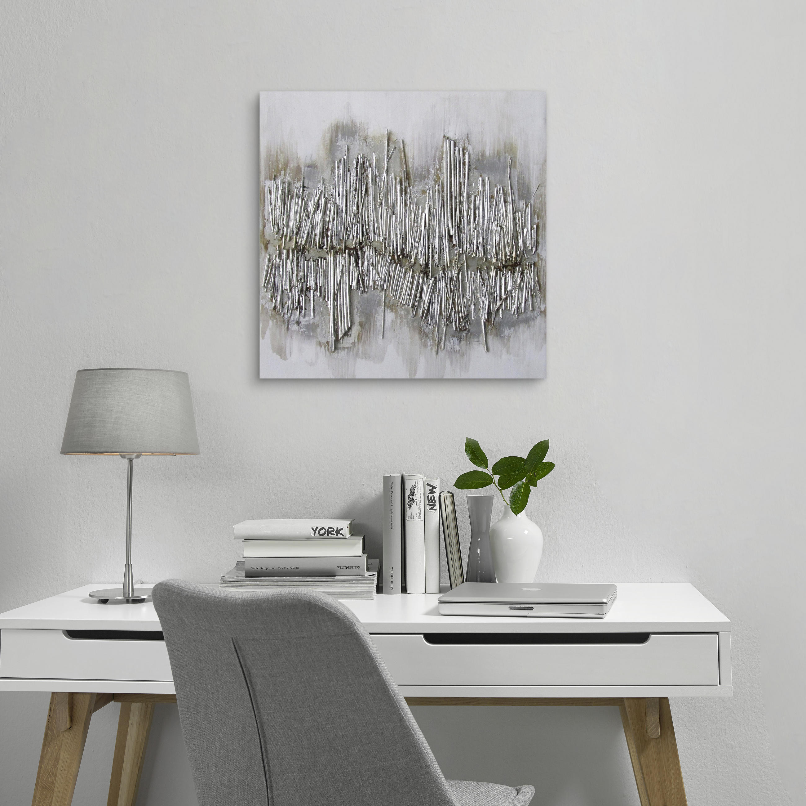 ÖLGEMÄLDE Abstraktes, Strukturen 60/60 cm  - Silberfarben, Design, Holz/Textil (60/60cm) - Monee