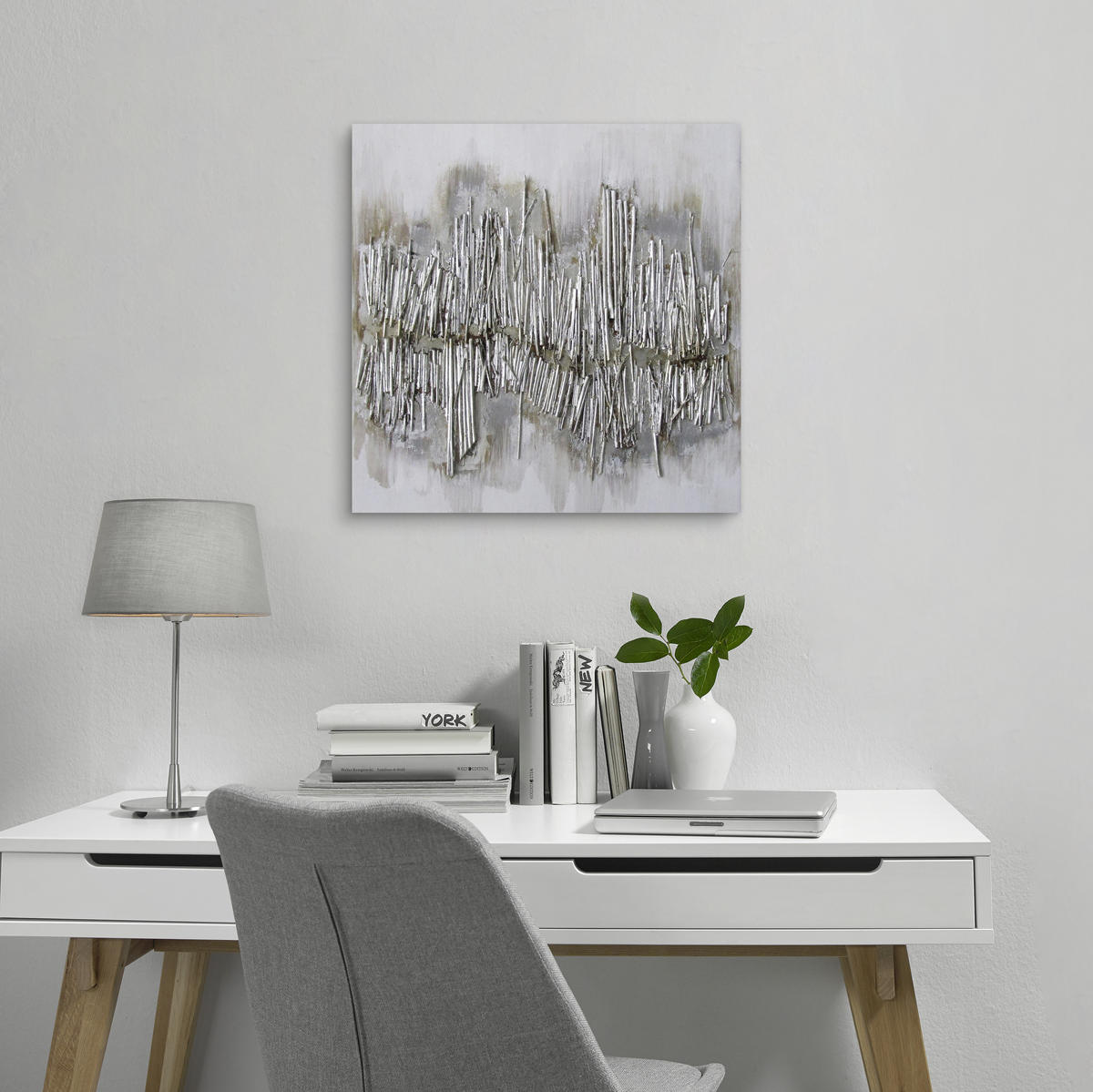 ÖLGEMÄLDE Abstraktes, Strukturen 60/60 cm  - Silberfarben, Design, Holz/Textil (60/60cm) - Monee