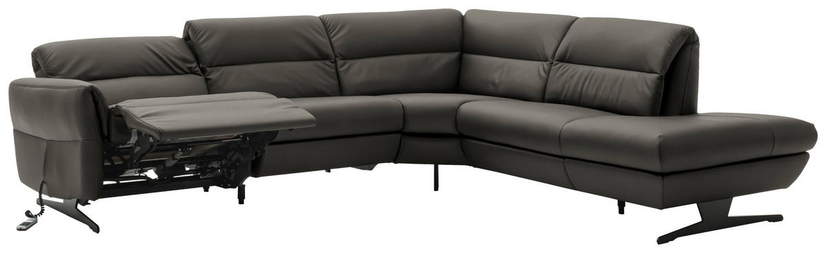 ECKSOFA Dunkelgrau Echtleder  - Dunkelgrau/Schwarz, Design, Leder/Metall (286/258cm) - Schöner Wohnen