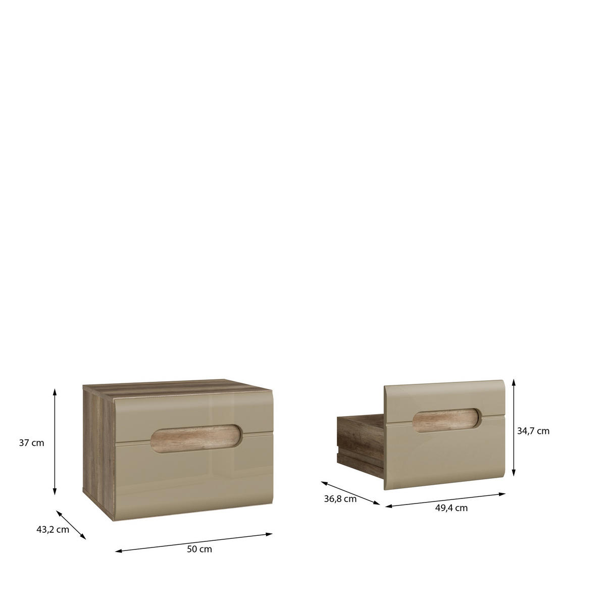 Noptieră, 50/37/43,2 cm, culoare lemn stejar, bej - bej/culoare lemn stejar, Design, material pe bază de lemn (50/37/43,2cm) - Hom`in