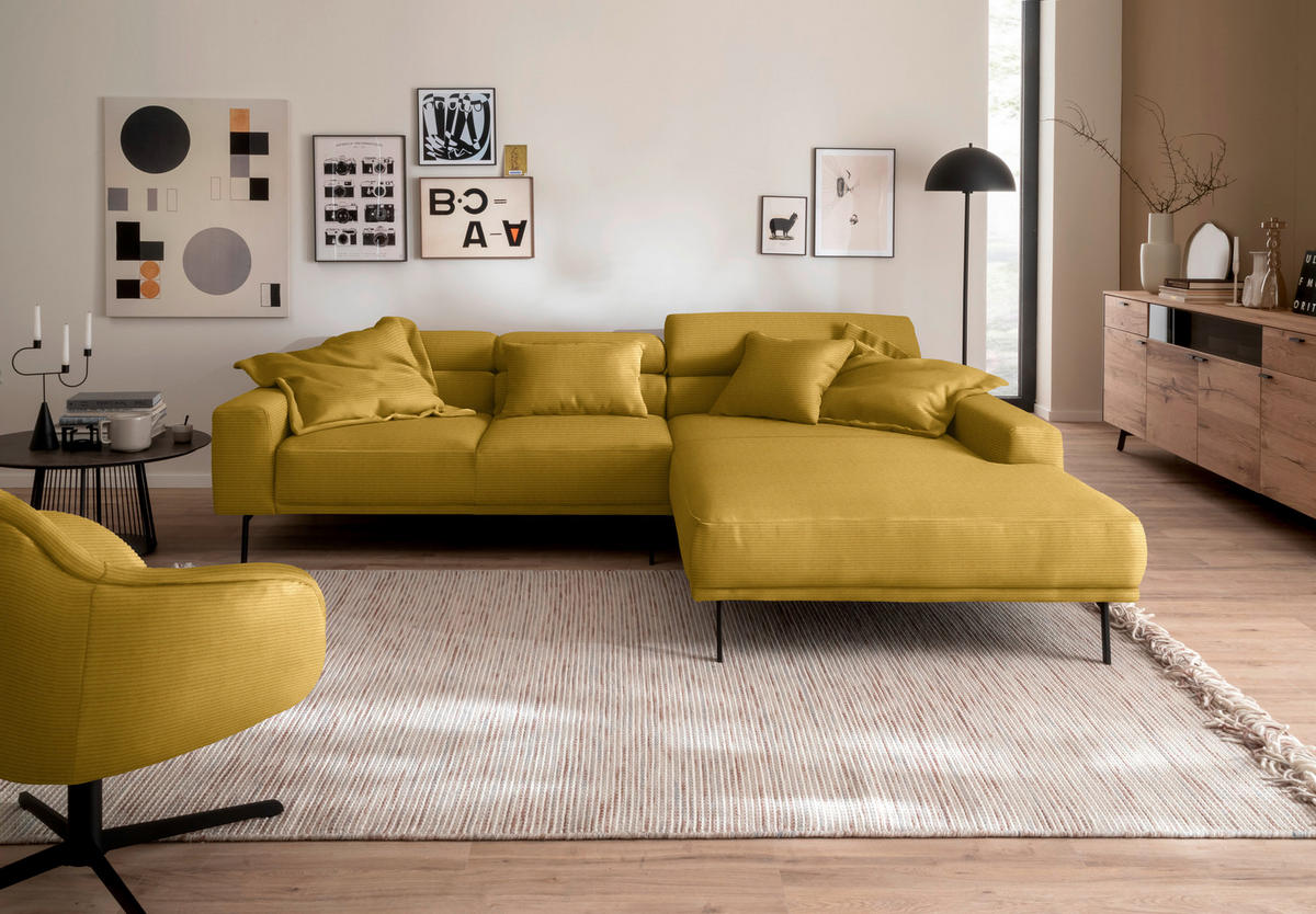 ECKSOFA Cord Goldfarben  - Goldfarben/Schwarz, Design, Textil/Metall (293/215-217cm) - Schöner Wohnen