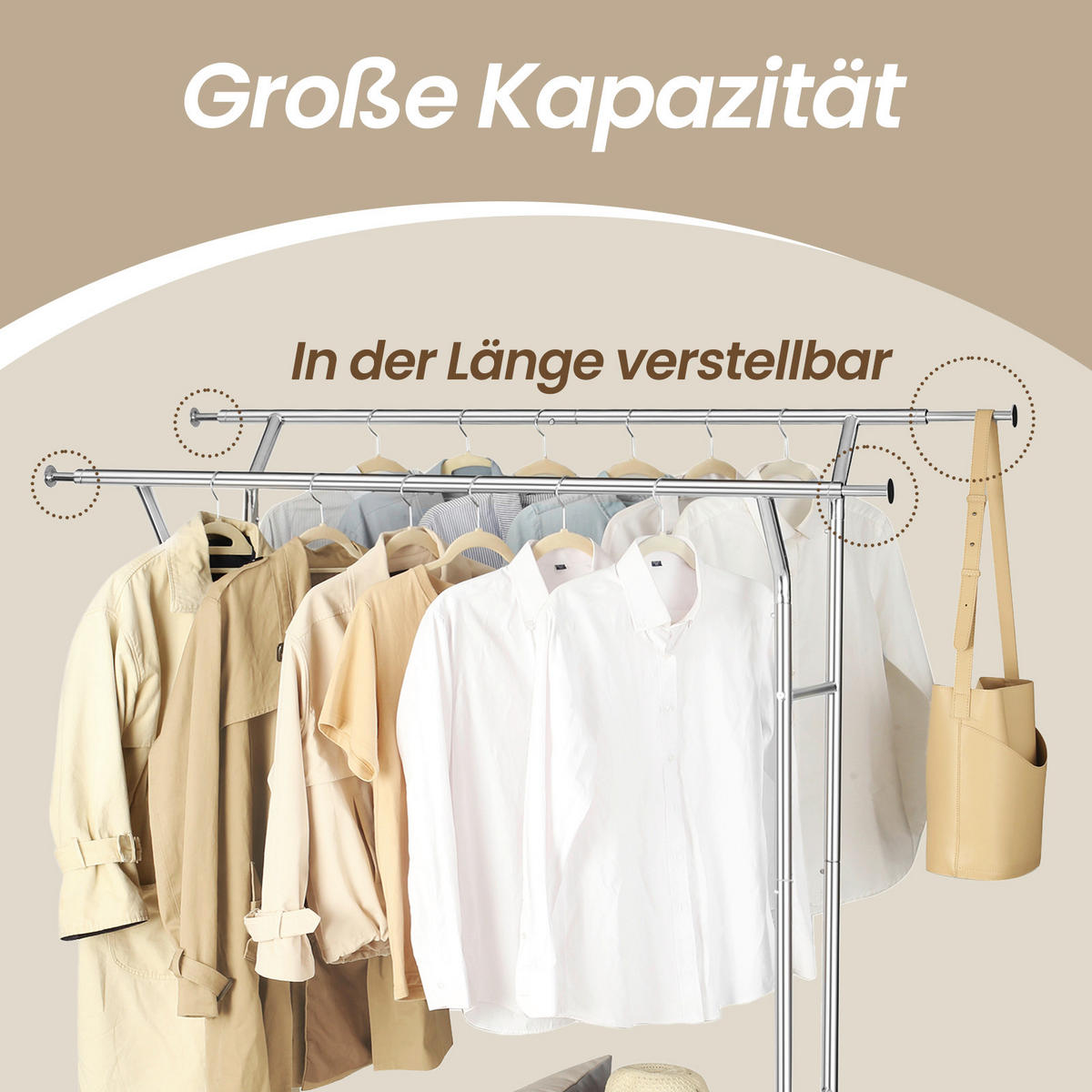 KLEIDERWAGEN in Silberfarben 130/148-172/55 cm   - Silberfarben, Basics, Kunststoff/Metall (130/148-172/55cm)