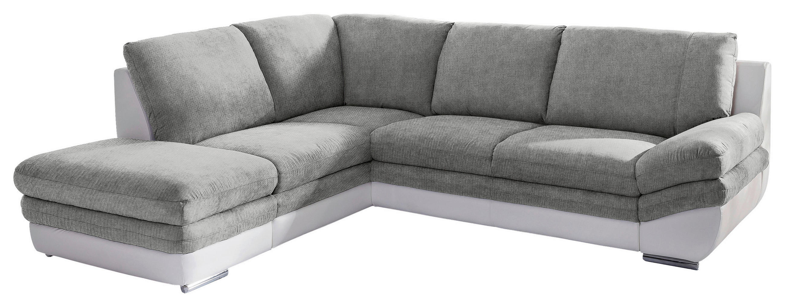 WOHNLANDSCHAFT Weiß, Dunkelgrau Chenille, Lederlook Bettkasten, Schlaffunktion, Rücken echt  - Chromfarben/Dunkelgrau, MODERN, Textil/Metall (221/264cm) - MID.YOU