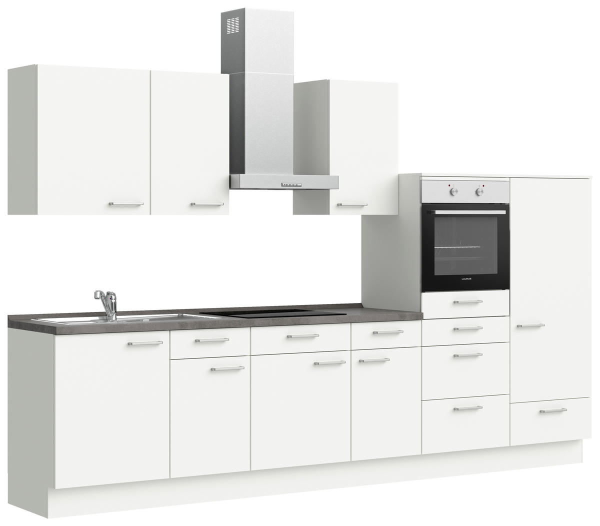 KÜCHENBLOCK 330 cm   in Weiß, Schieferfarben  - Schieferfarben/Edelstahlfarben, MODERN, Holzwerkstoff/Metall (330cm) - Nobilia