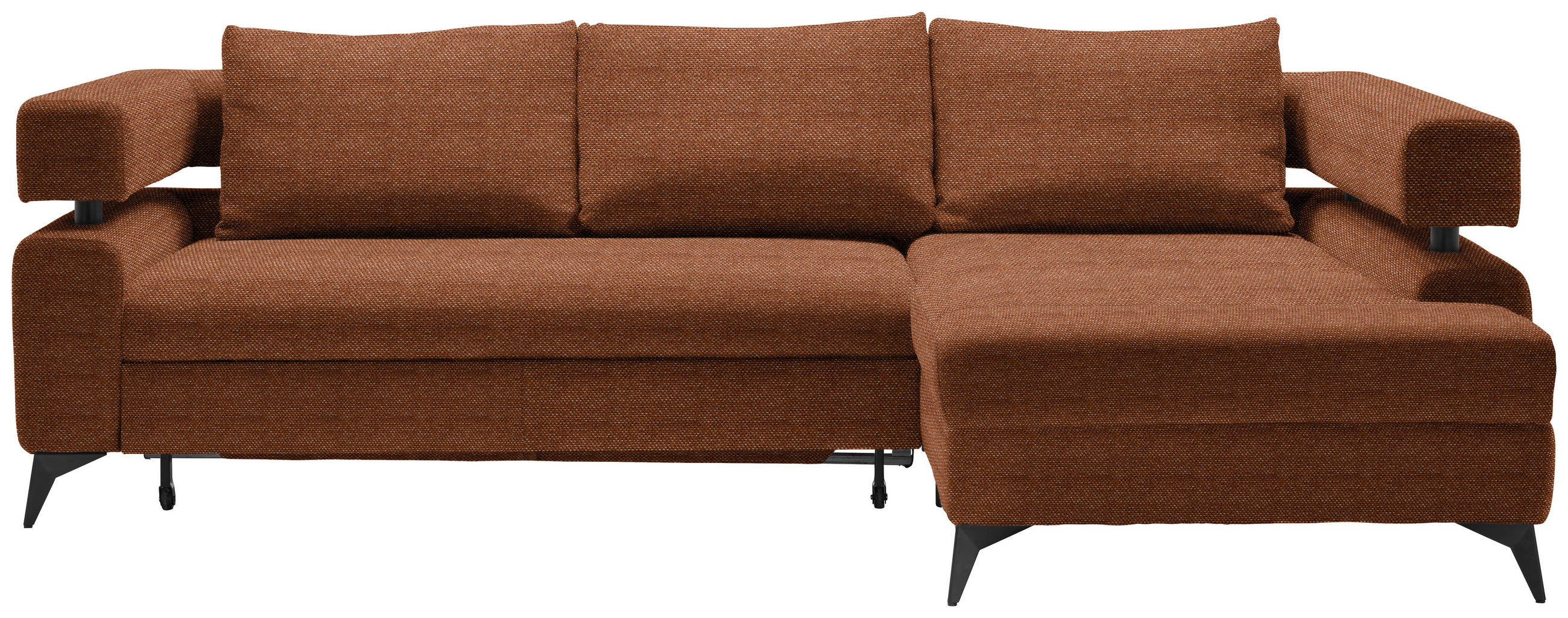 ECKSOFA Cognac Chenille  - Cognac/Schwarz, KONVENTIONELL, Textil/Metall (265/184cm) - Hom`in