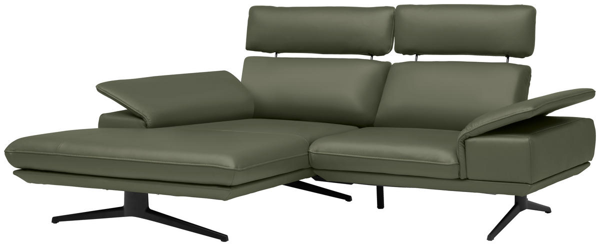 ECKSOFA in Echtleder Grün  150/242 cm  - Beige/Schwarz, Design, Leder/Metall (150/242cm) - Koinor