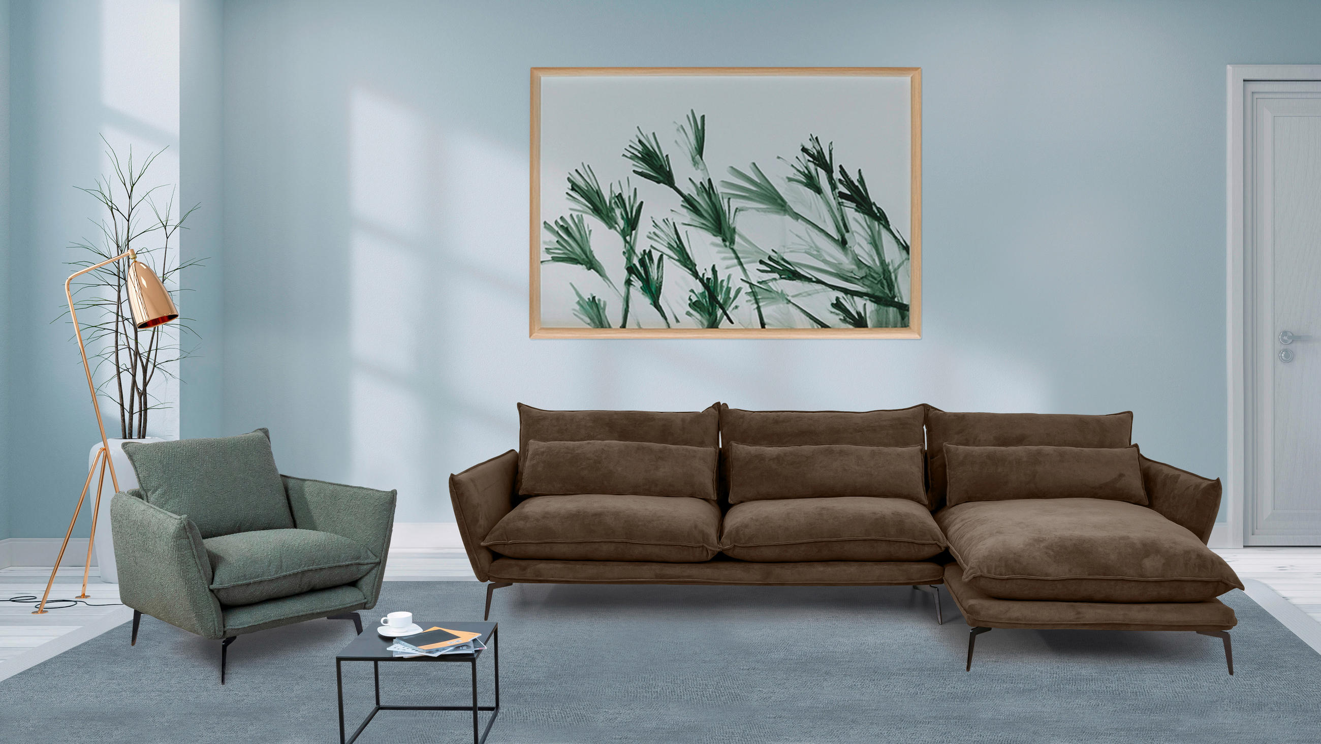 ECKSOFA in Flachgewebe Braun  - Schwarz/Braun, Design, Textil/Metall (338/165cm) - Livetastic