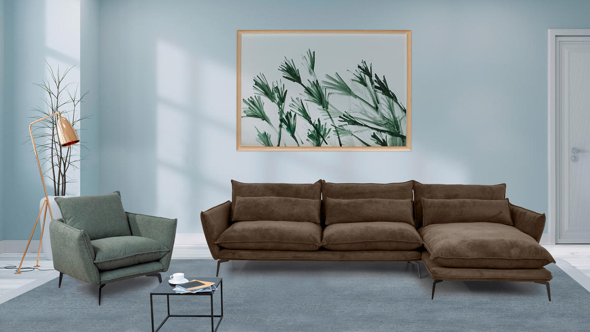 ECKSOFA SKYE Braun Flachgewebe  - Schwarz/Braun, Design, Textil/Metall (338/165cm) - Livetastic