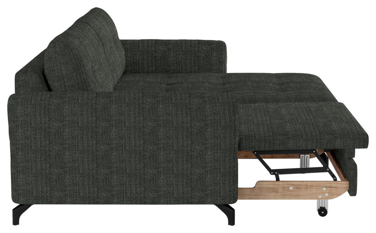 ECKSOFA in Flachgewebe, Leinenoptik Dunkelgrün  - Dunkelgrün/Schwarz, Design, Textil/Metall (242/170cm) - Xora